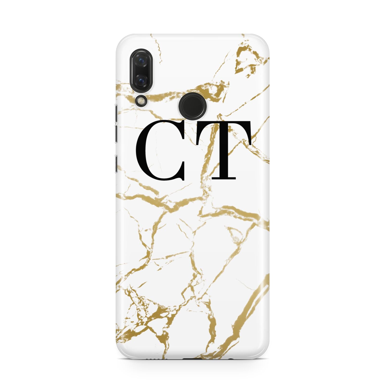 Personalised Gold Veins White Marble Monogram Huawei Nova 3 Phone Case