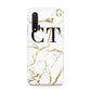Personalised Gold Veins White Marble Monogram Huawei Nova 6 Phone Case