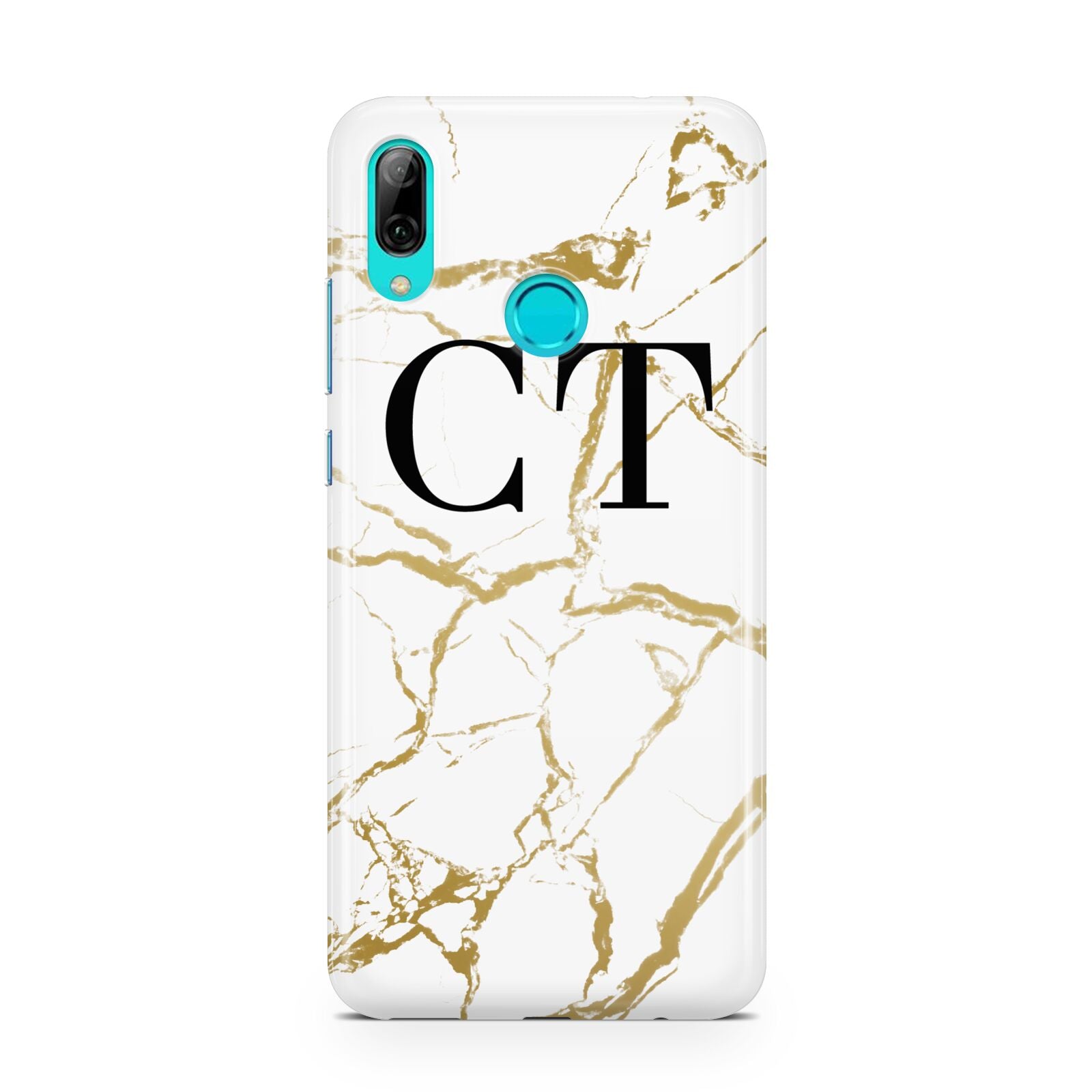 Personalised Gold Veins White Marble Monogram Huawei P Smart 2019 Case