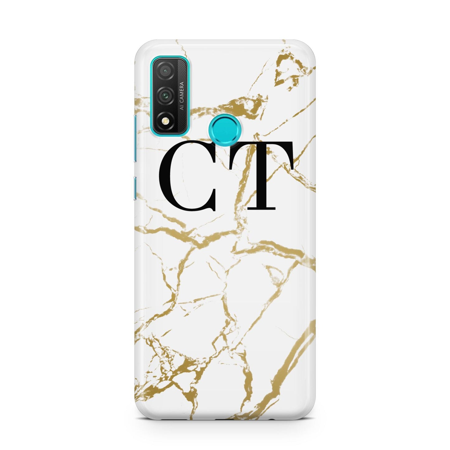 Personalised Gold Veins White Marble Monogram Huawei P Smart 2020