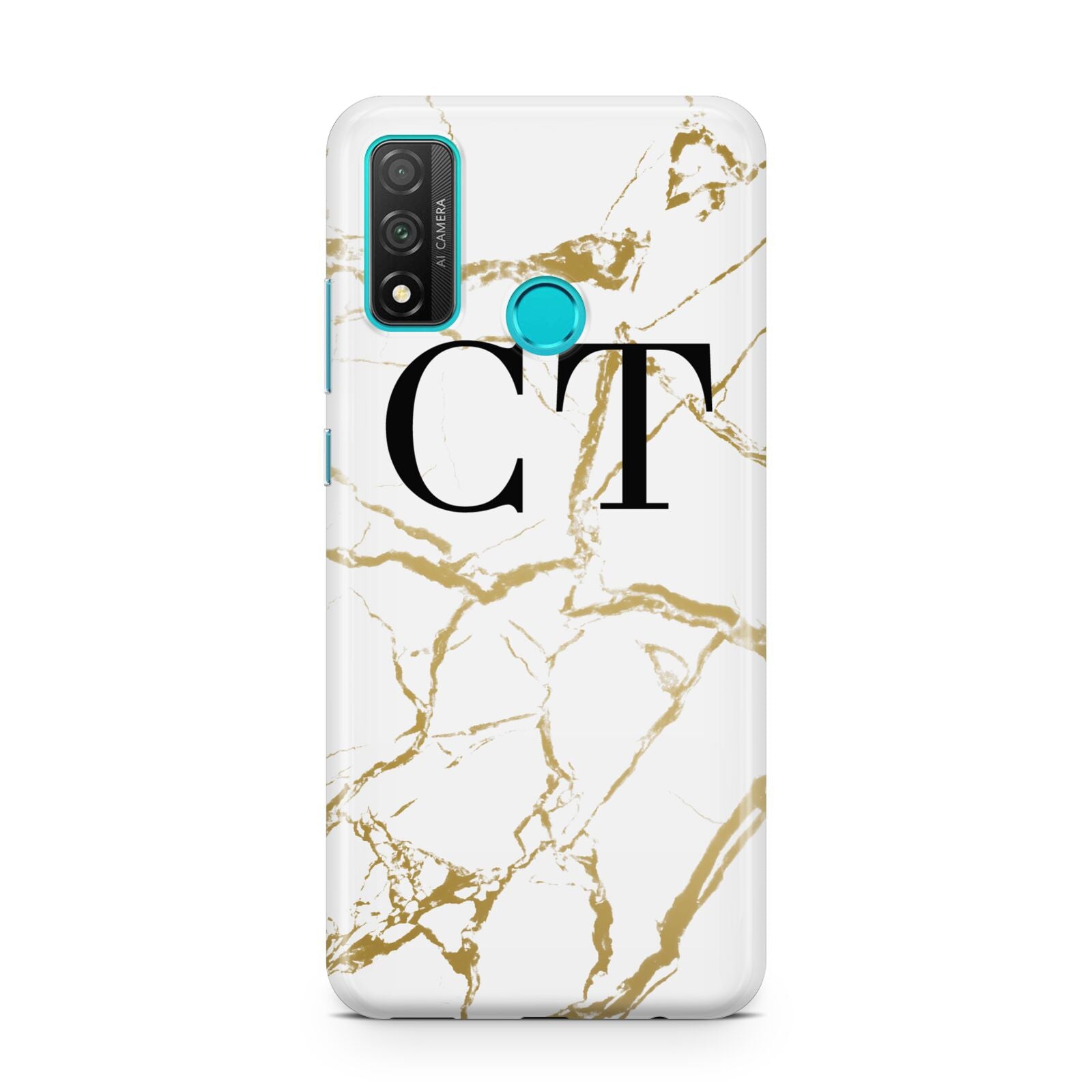 Personalised Gold Veins White Marble Monogram Huawei P Smart 2020