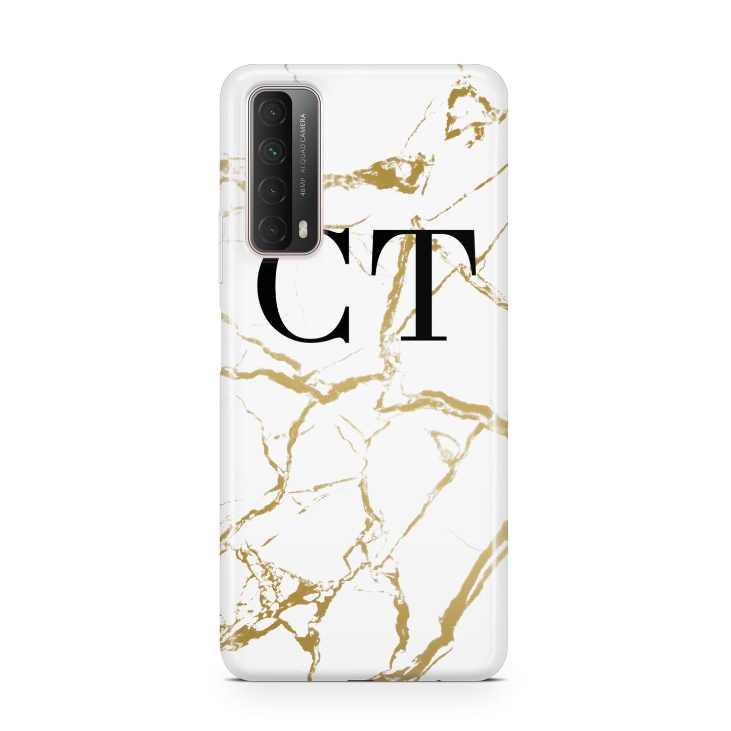Personalised Gold Veins White Marble Monogram Huawei P Smart 2021