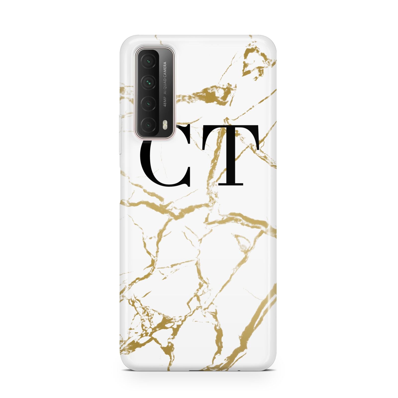 Personalised Gold Veins White Marble Monogram Huawei P Smart 2021