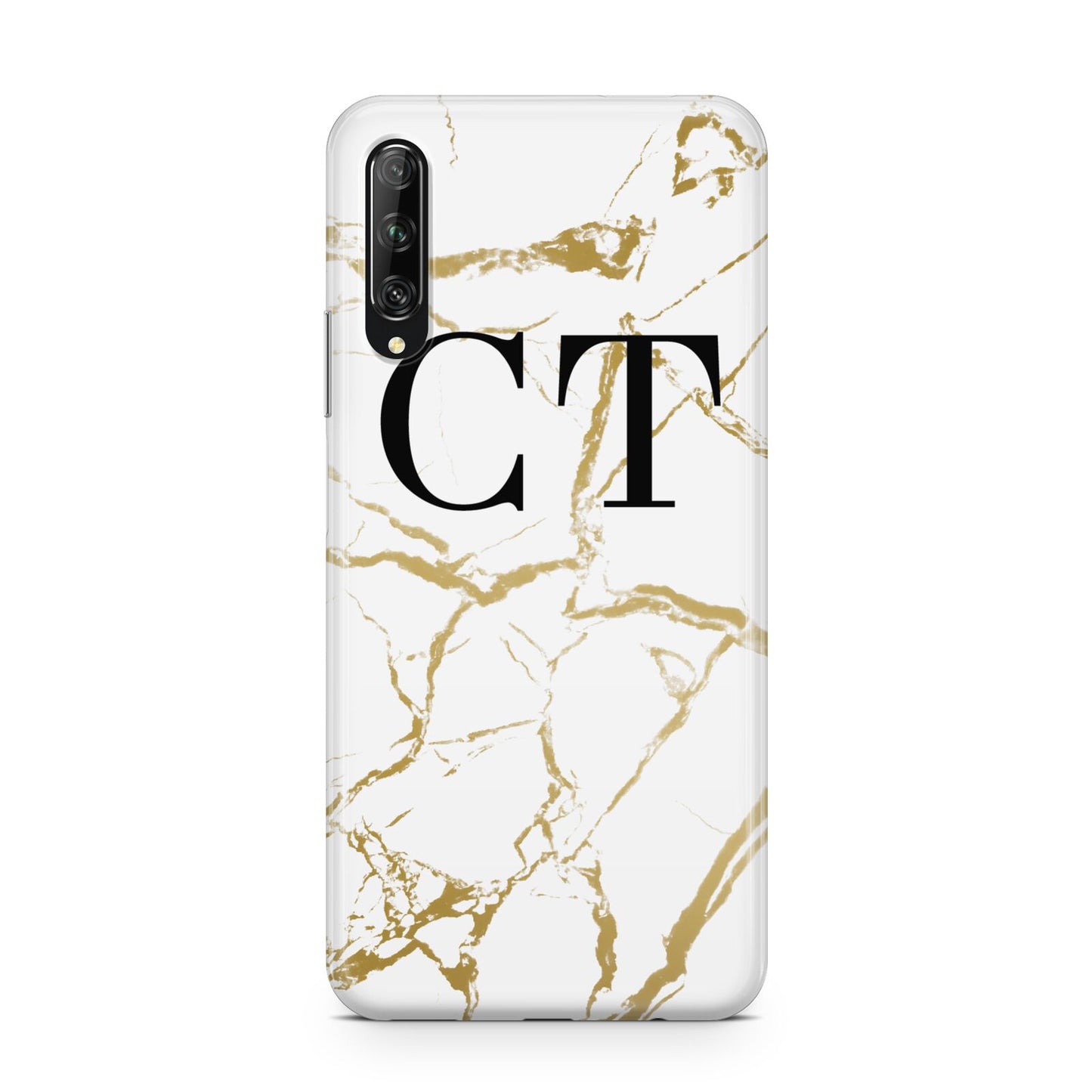 Personalised Gold Veins White Marble Monogram Huawei P Smart Pro 2019