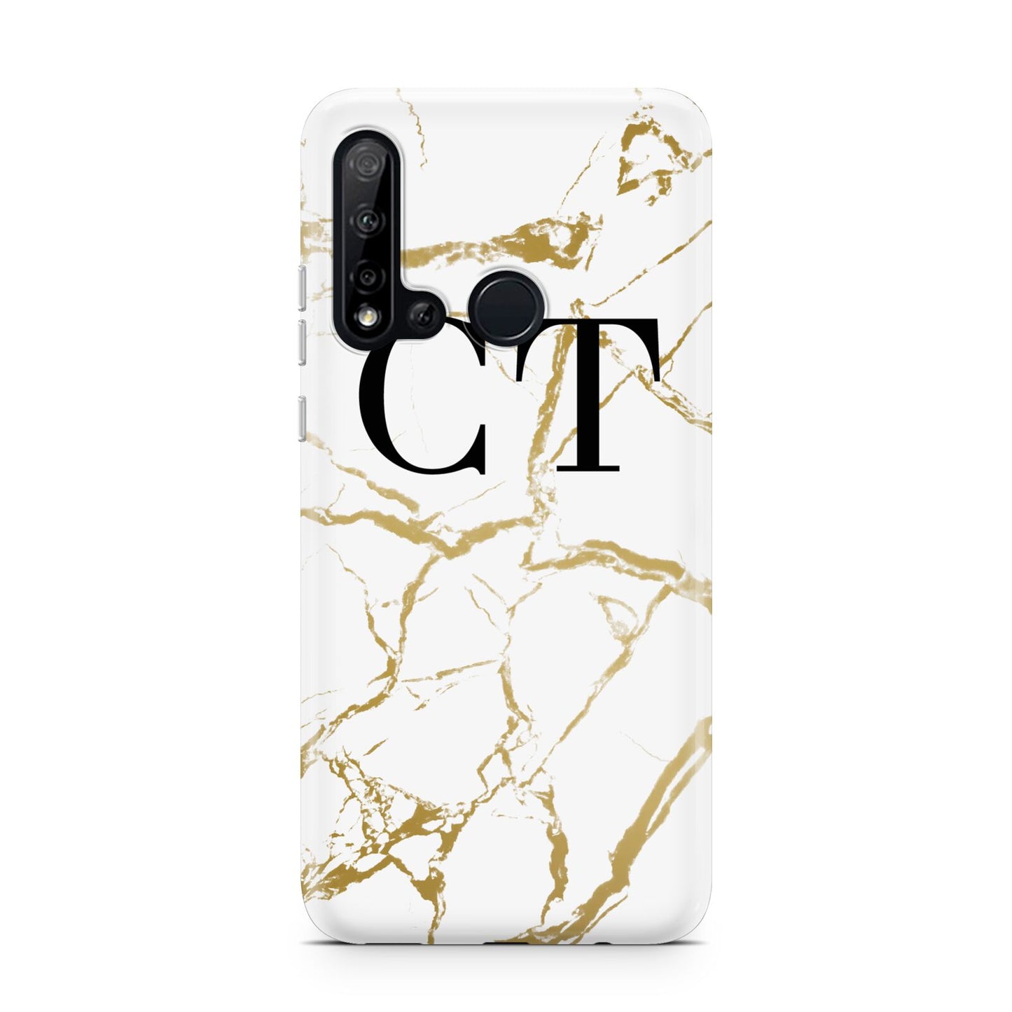 Personalised Gold Veins White Marble Monogram Huawei P20 Lite 5G Phone Case