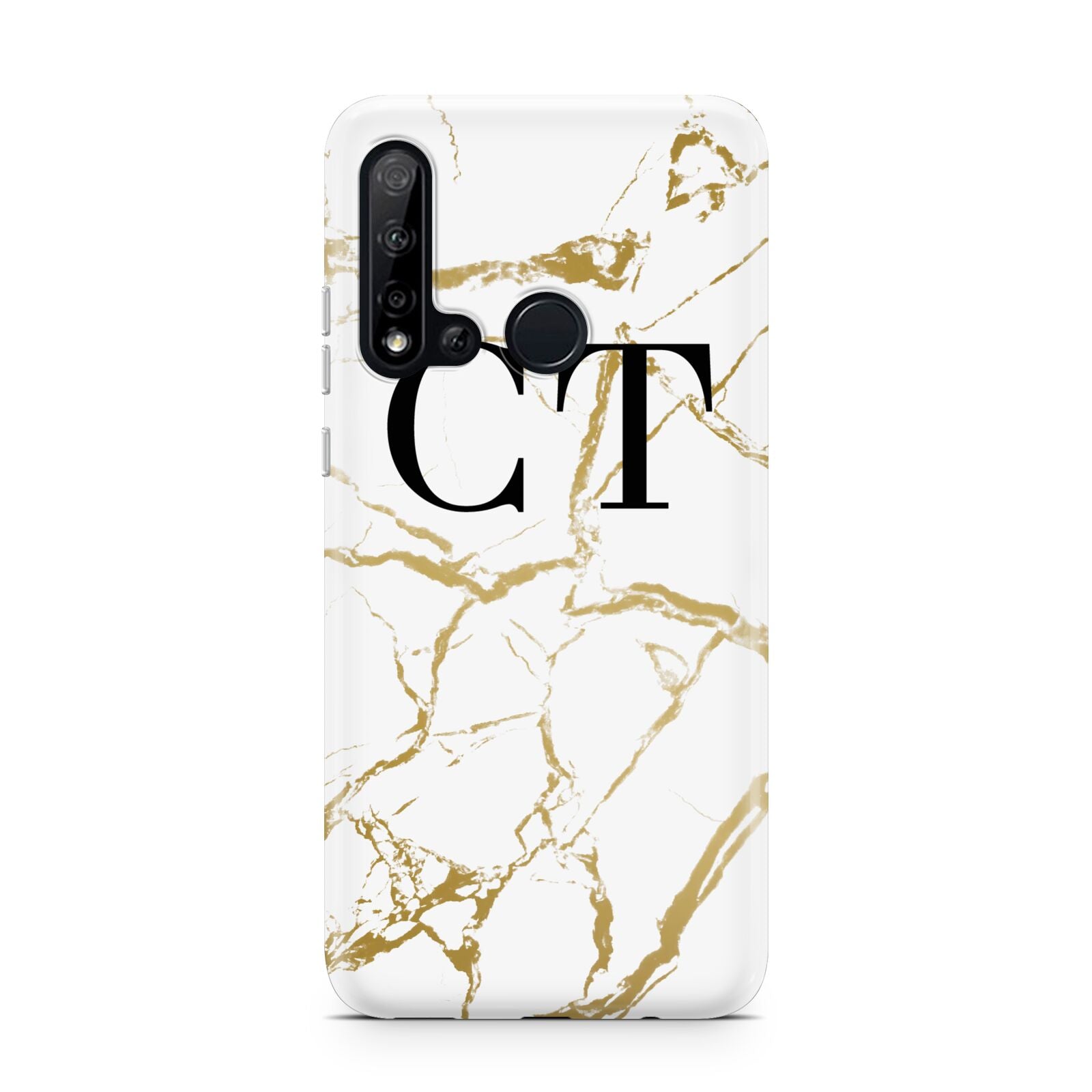Personalised Gold Veins White Marble Monogram Huawei P20 Lite 5G Phone Case
