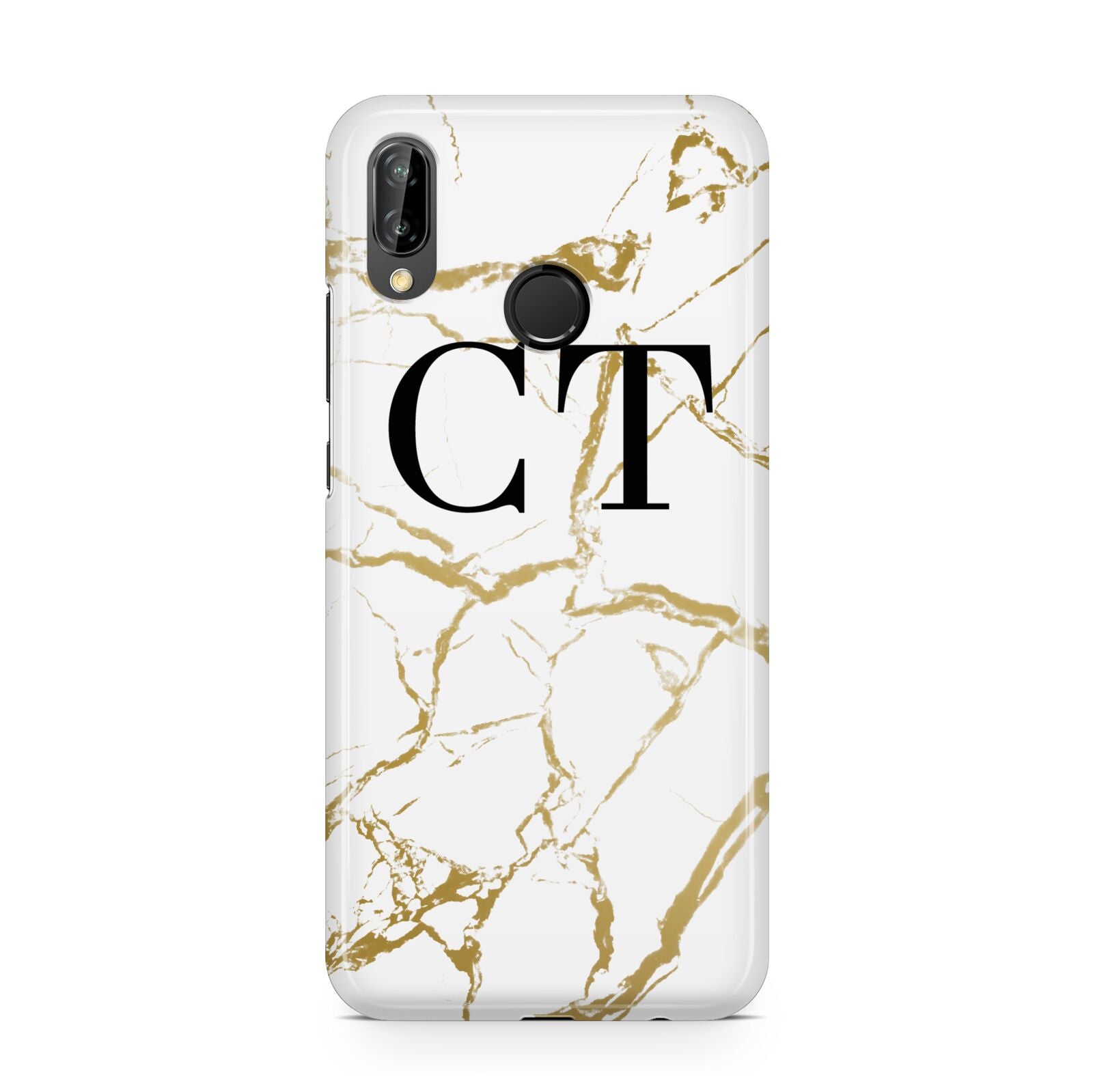 Personalised Gold Veins White Marble Monogram Huawei P20 Lite Phone Case