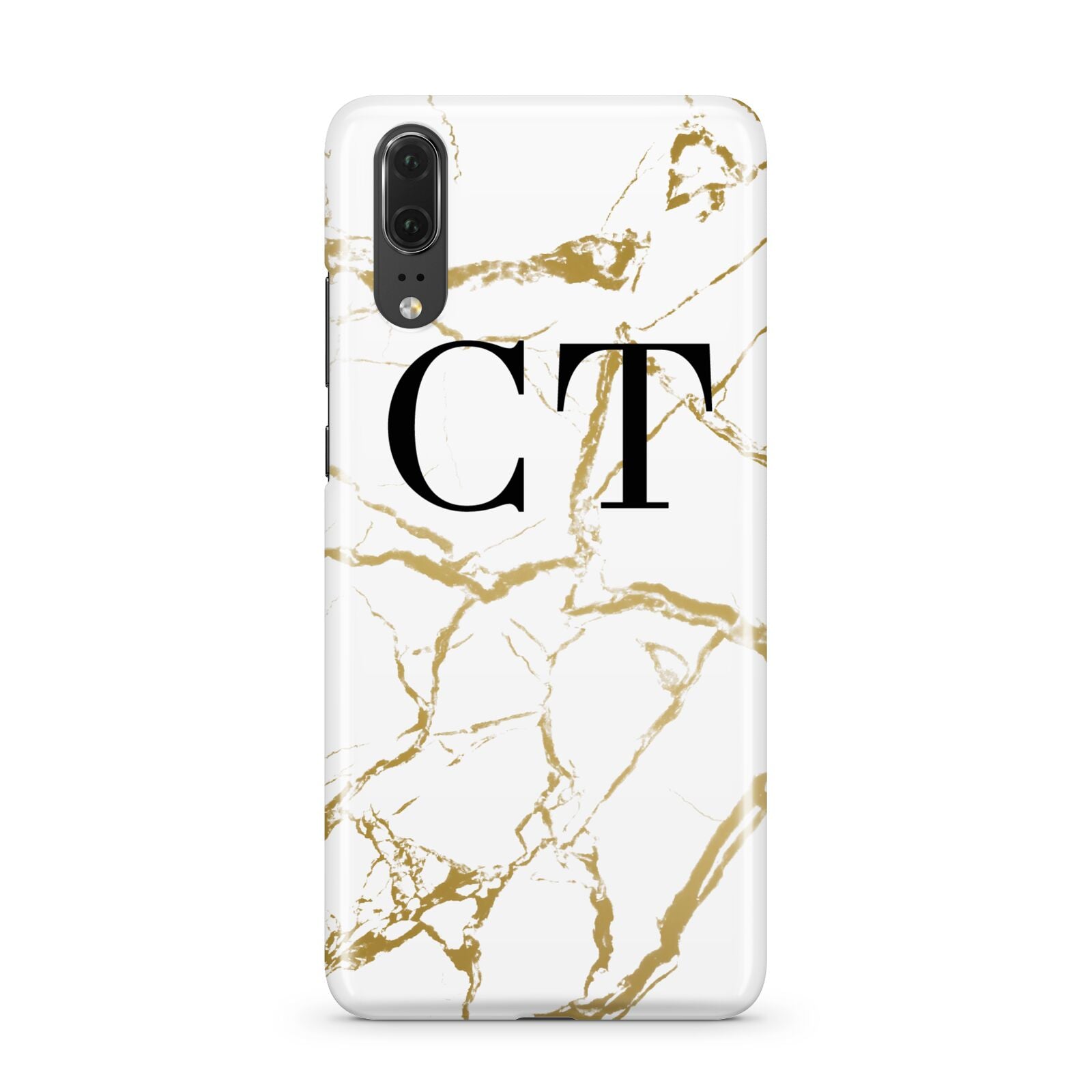 Personalised Gold Veins White Marble Monogram Huawei P20 Phone Case
