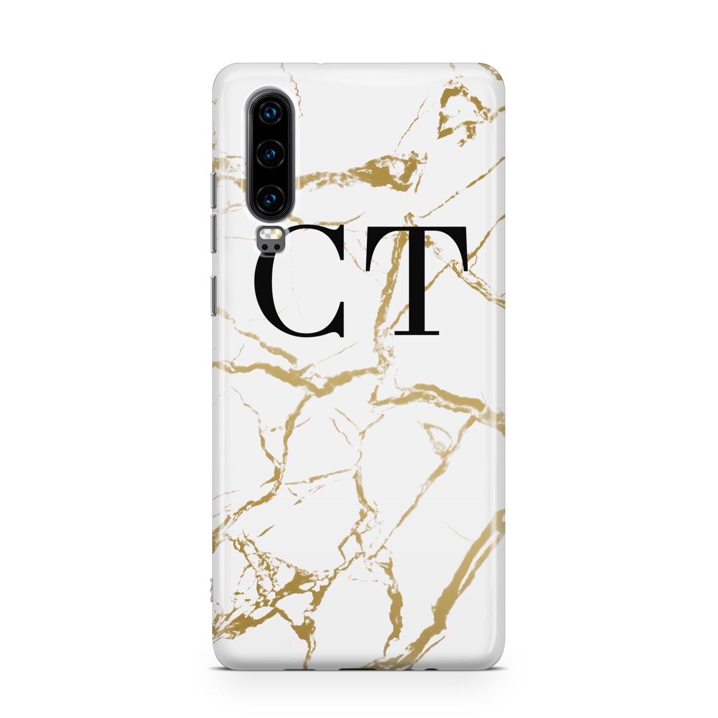 Personalised Gold Veins White Marble Monogram Huawei P30 Phone Case
