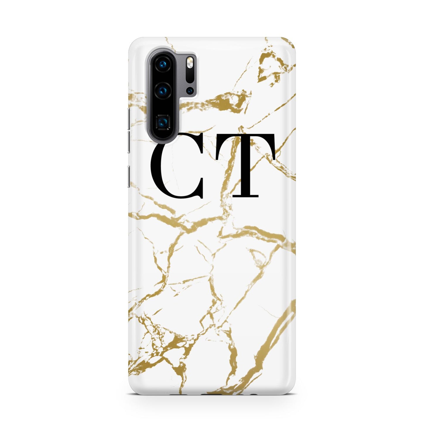 Personalised Gold Veins White Marble Monogram Huawei P30 Pro Phone Case
