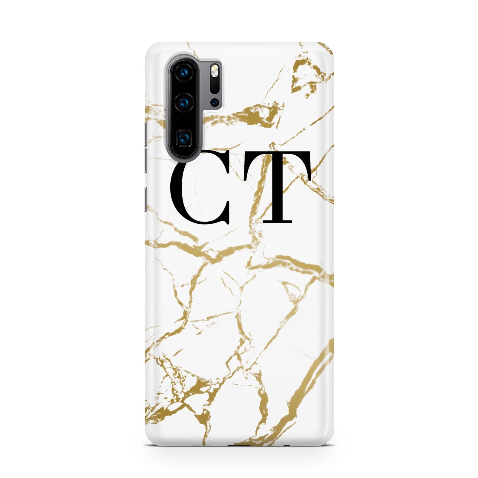 Personalised Gold Veins White Marble Monogram Huawei P30 Pro Phone Case
