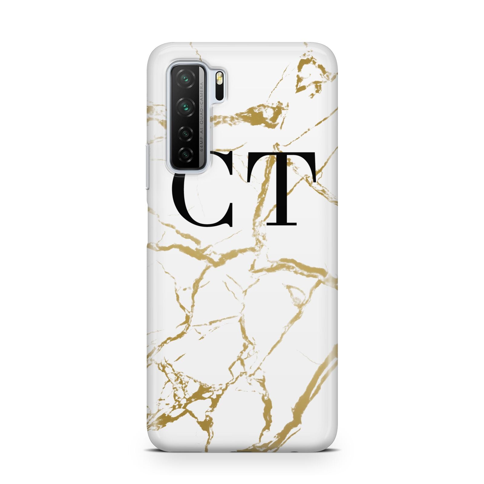 Personalised Gold Veins White Marble Monogram Huawei P40 Lite 5G Phone Case