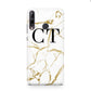 Personalised Gold Veins White Marble Monogram Huawei P40 Lite E Phone Case