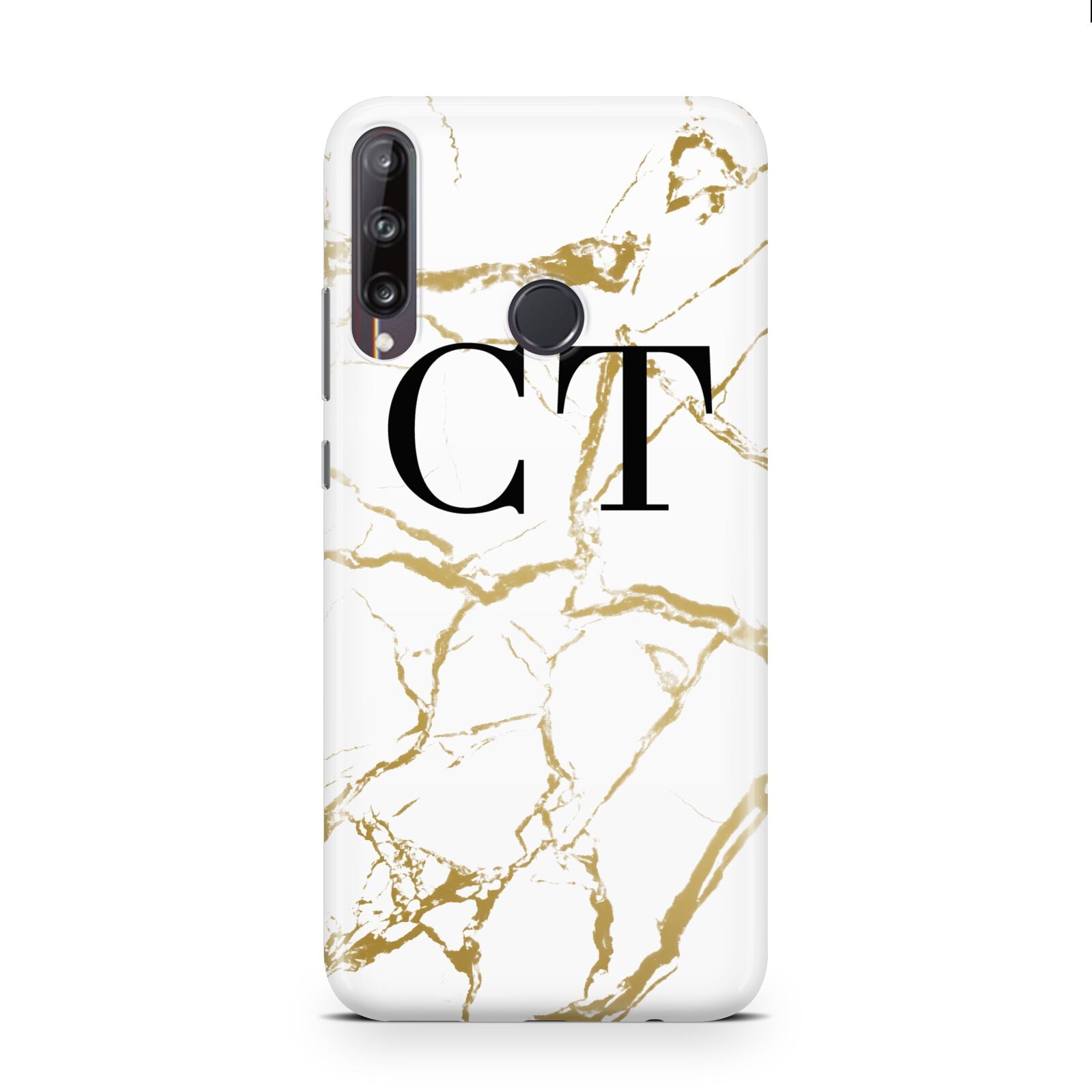 Personalised Gold Veins White Marble Monogram Huawei P40 Lite E Phone Case