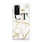 Personalised Gold Veins White Marble Monogram Huawei P40 Phone Case