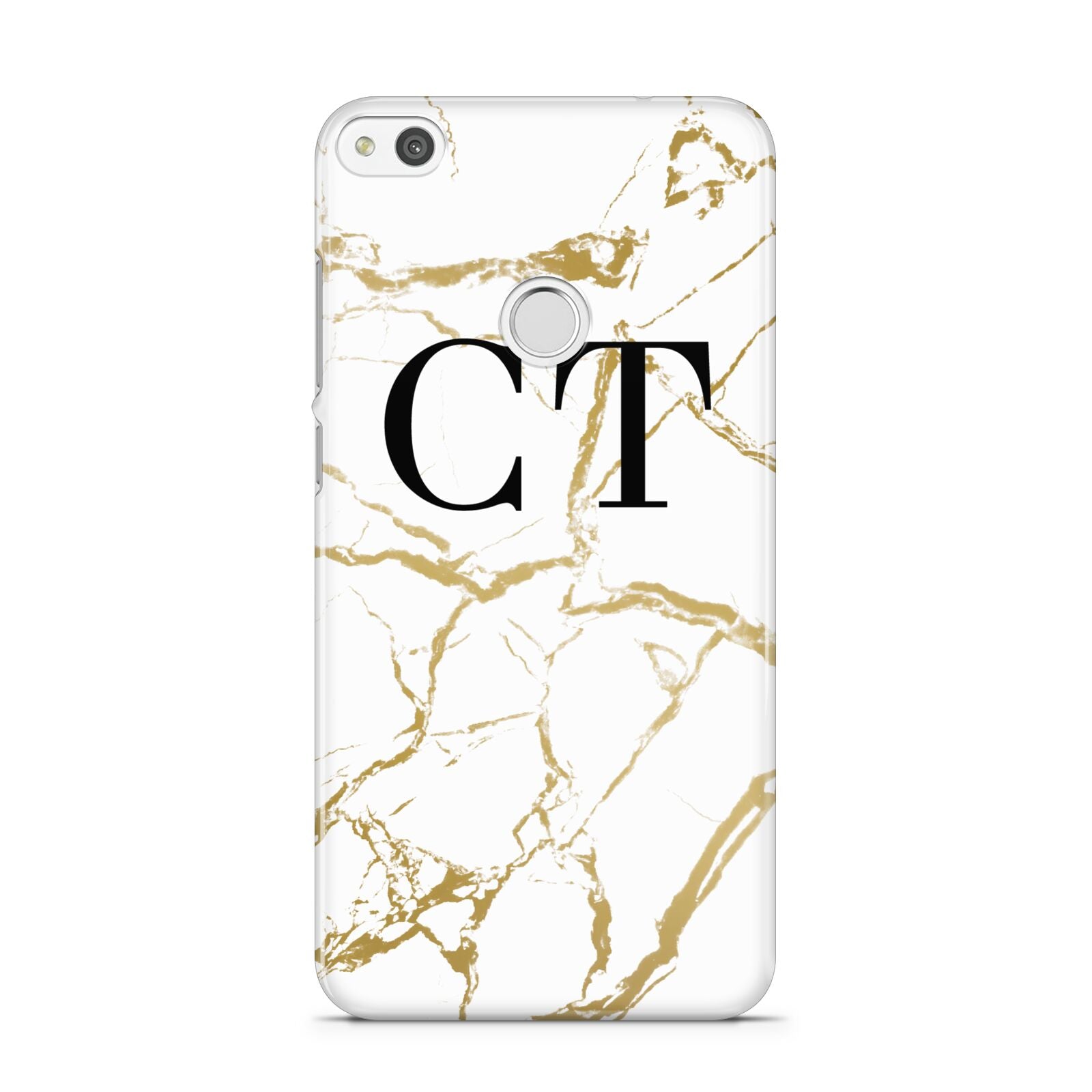 Personalised Gold Veins White Marble Monogram Huawei P8 Lite Case