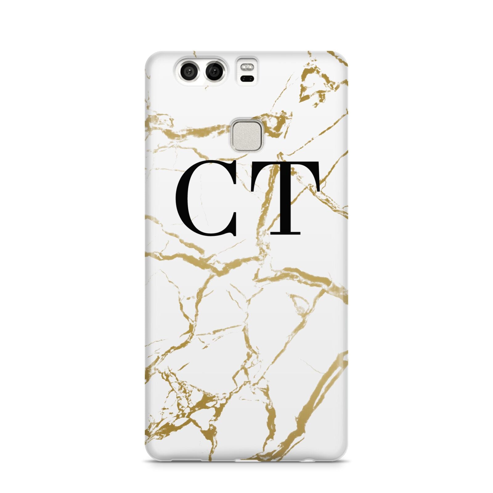 Personalised Gold Veins White Marble Monogram Huawei P9 Case