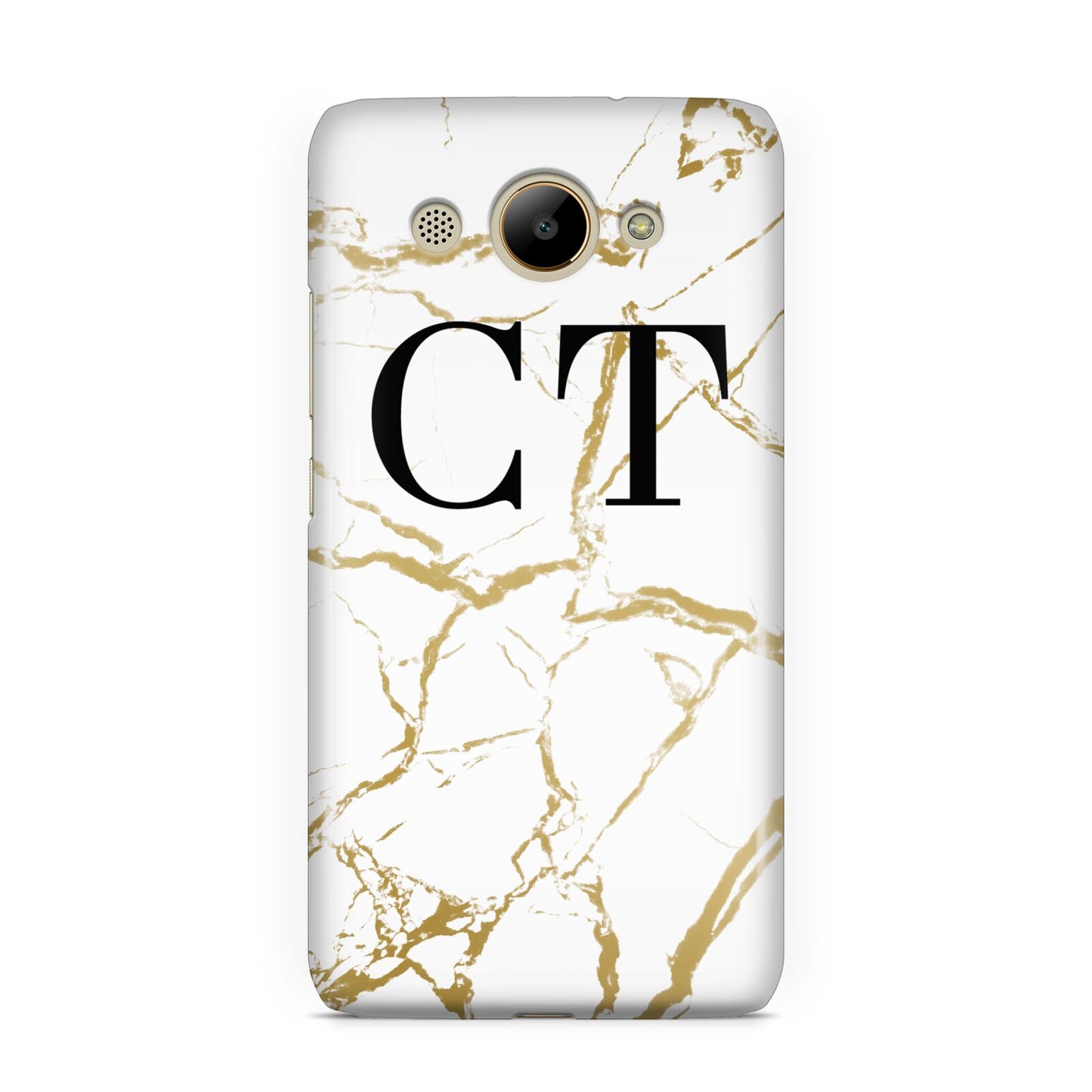 Personalised Gold Veins White Marble Monogram Huawei Y3 2017