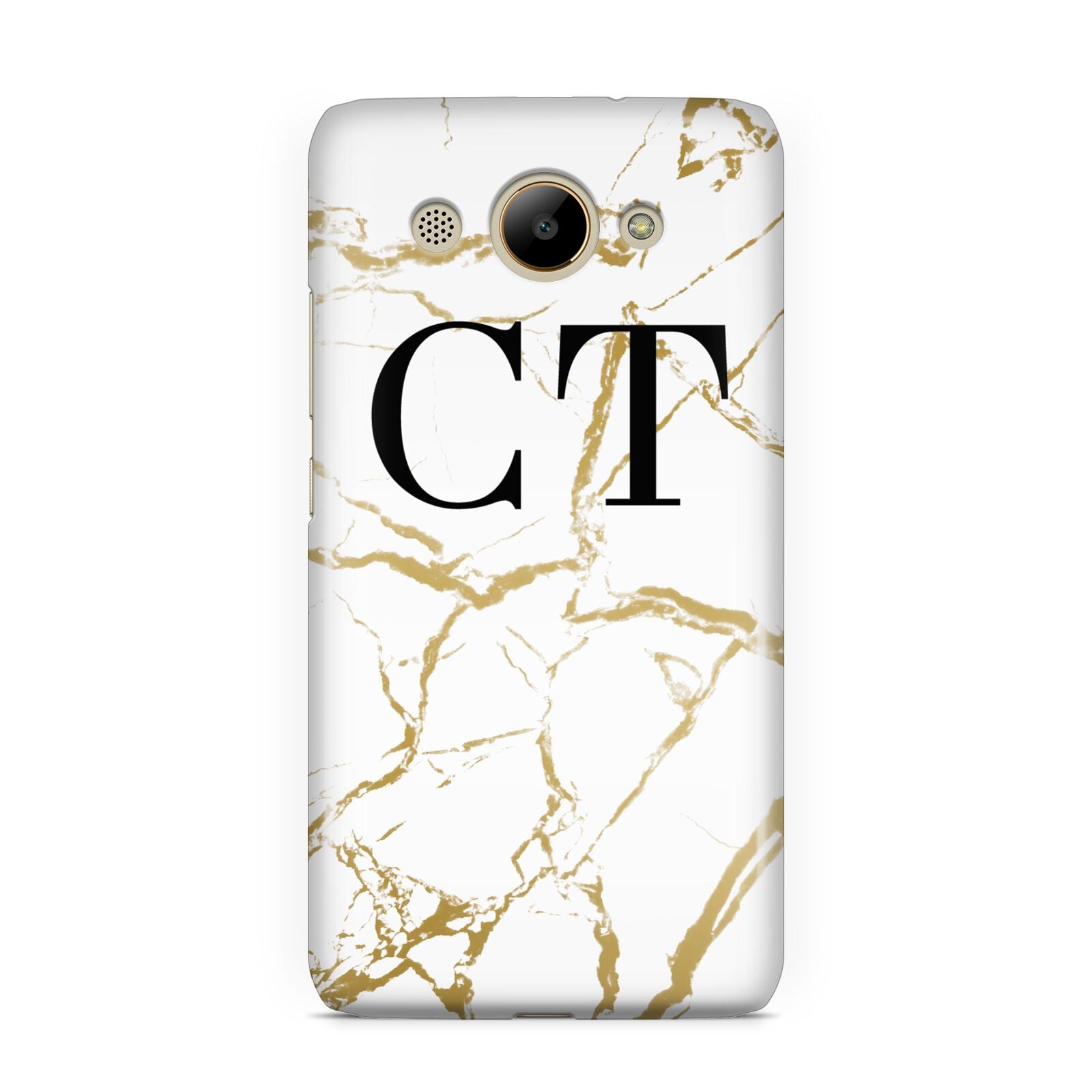 Personalised Gold Veins White Marble Monogram Huawei Y3 2017