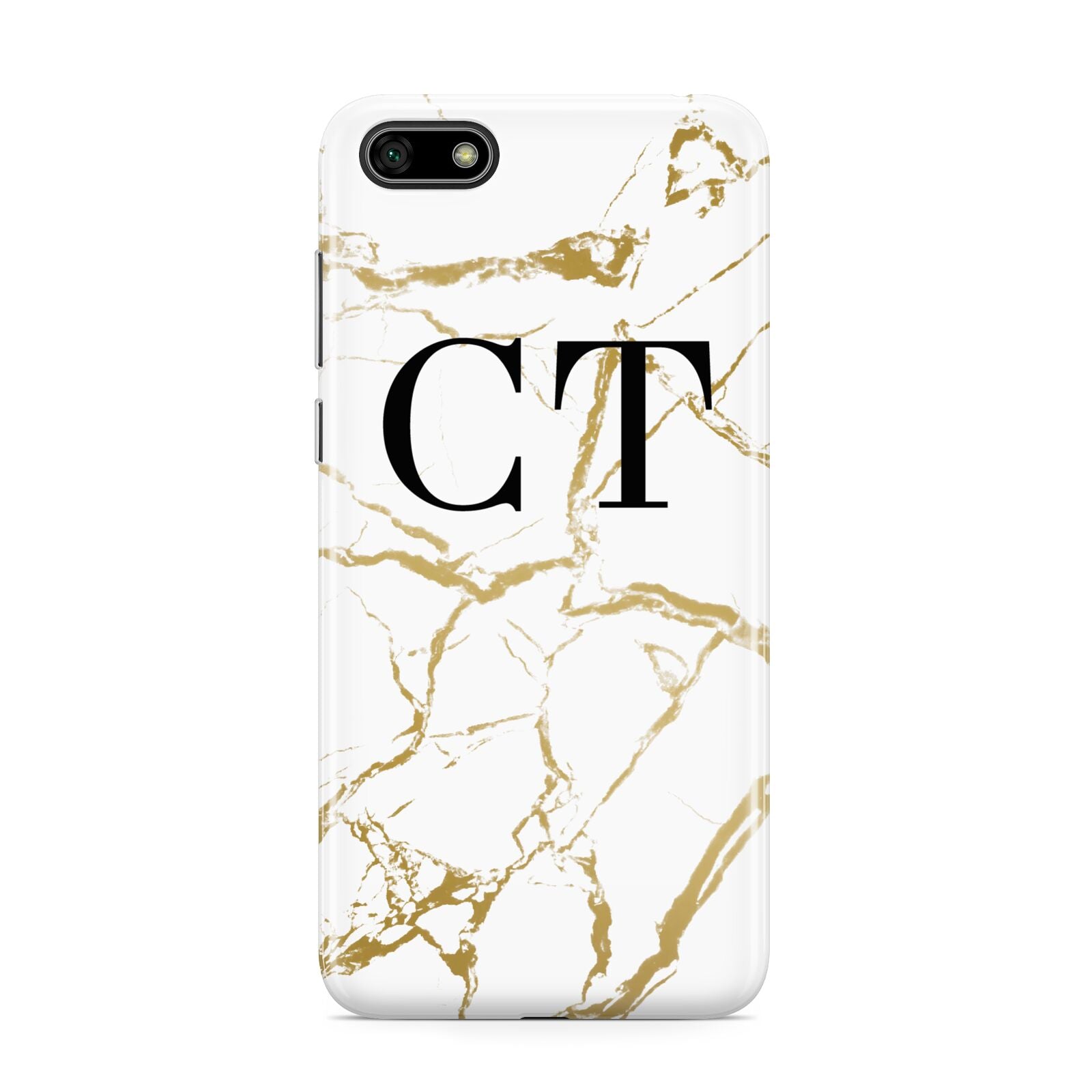 Personalised Gold Veins White Marble Monogram Huawei Y5 Prime 2018 Phone Case