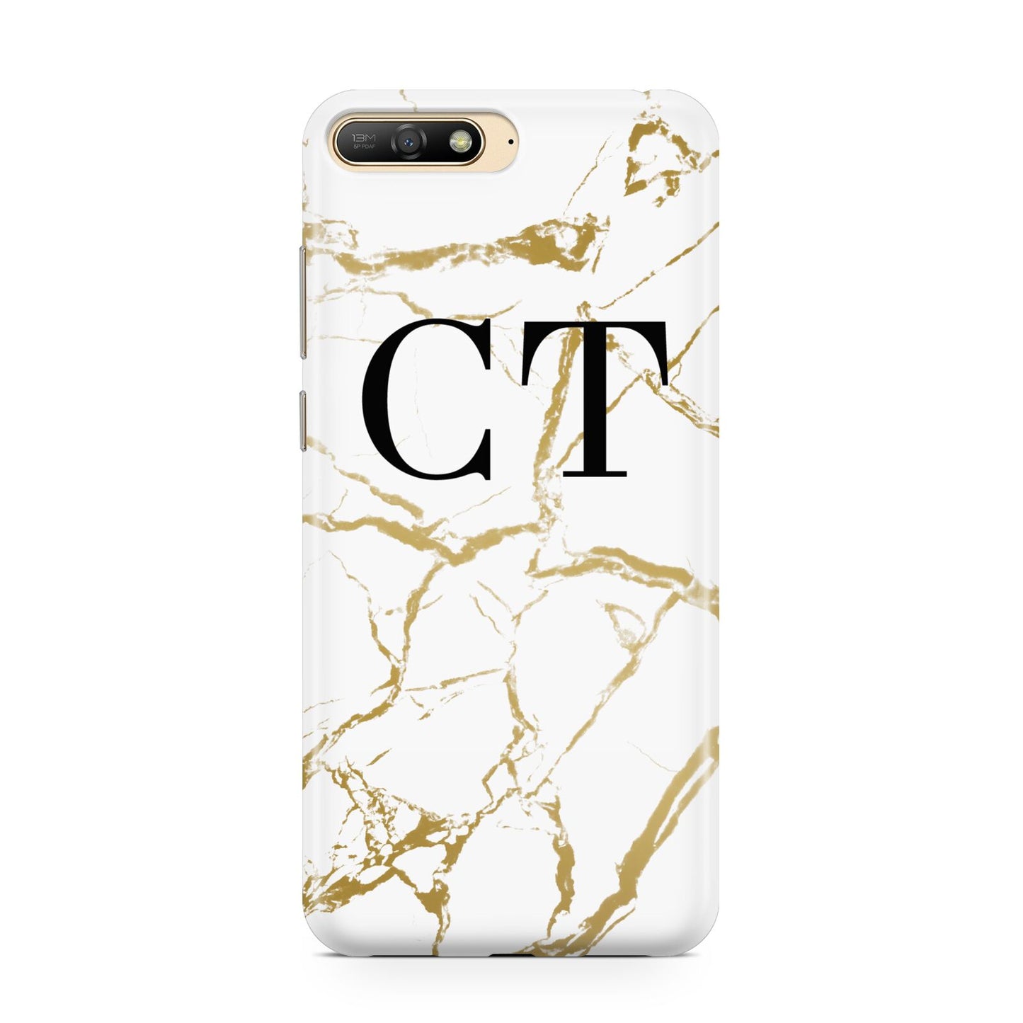 Personalised Gold Veins White Marble Monogram Huawei Y6 2018