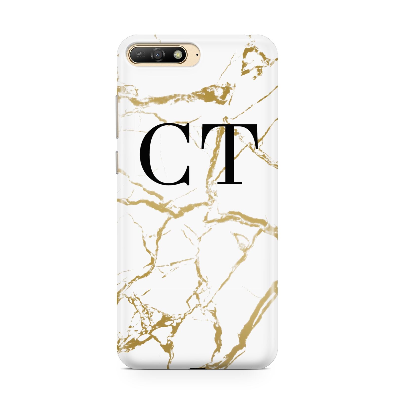 Personalised Gold Veins White Marble Monogram Huawei Y6 2018