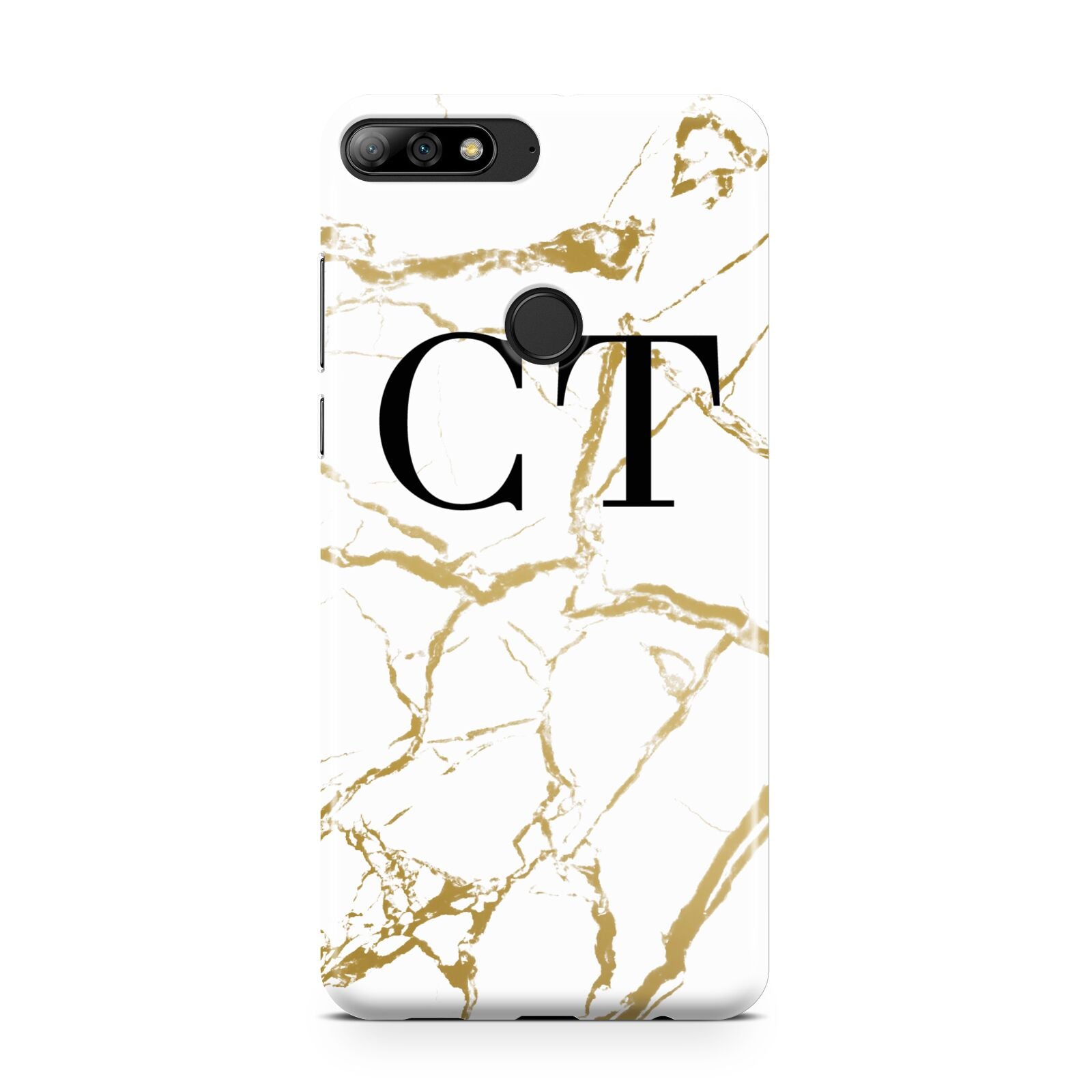 Personalised Gold Veins White Marble Monogram Huawei Y7 2018