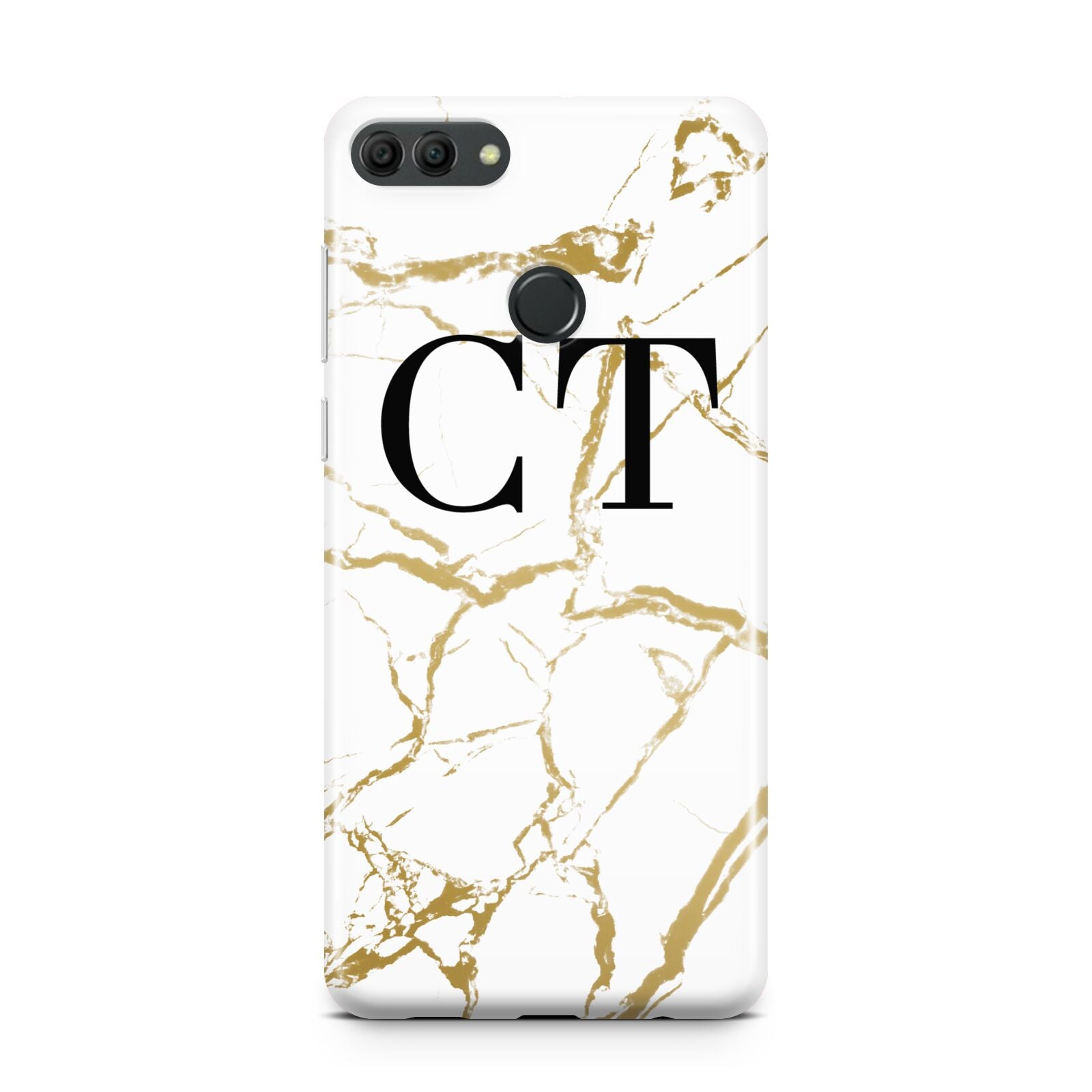 Personalised Gold Veins White Marble Monogram Huawei Y9 2018