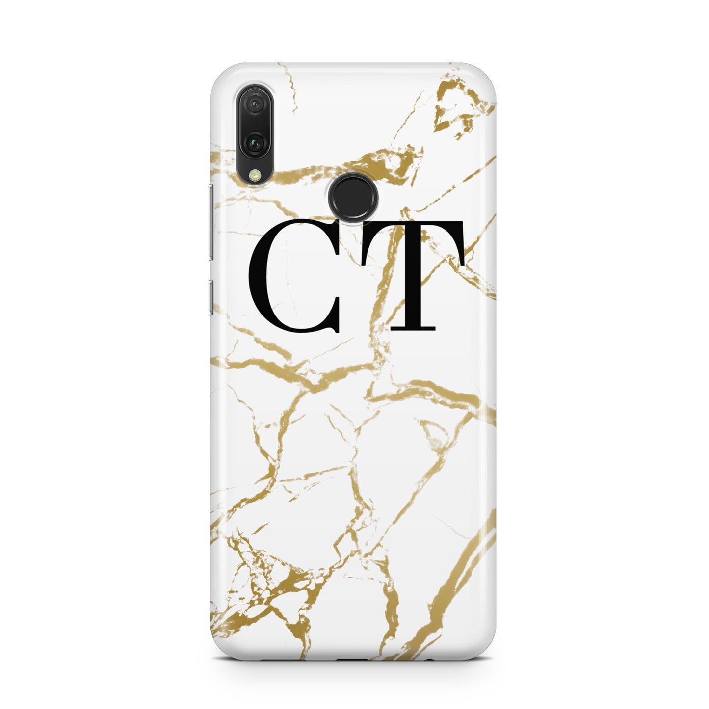 Personalised Gold Veins White Marble Monogram Huawei Y9 2019