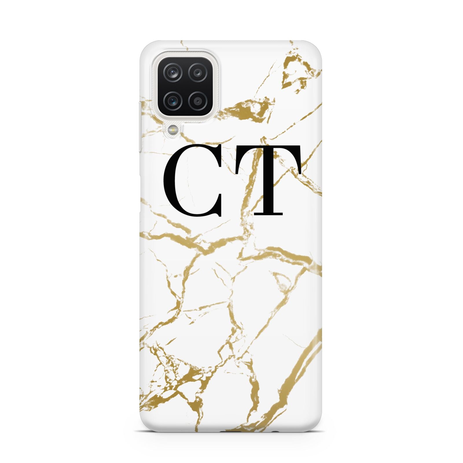 Personalised Gold Veins White Marble Monogram Samsung A12 Case
