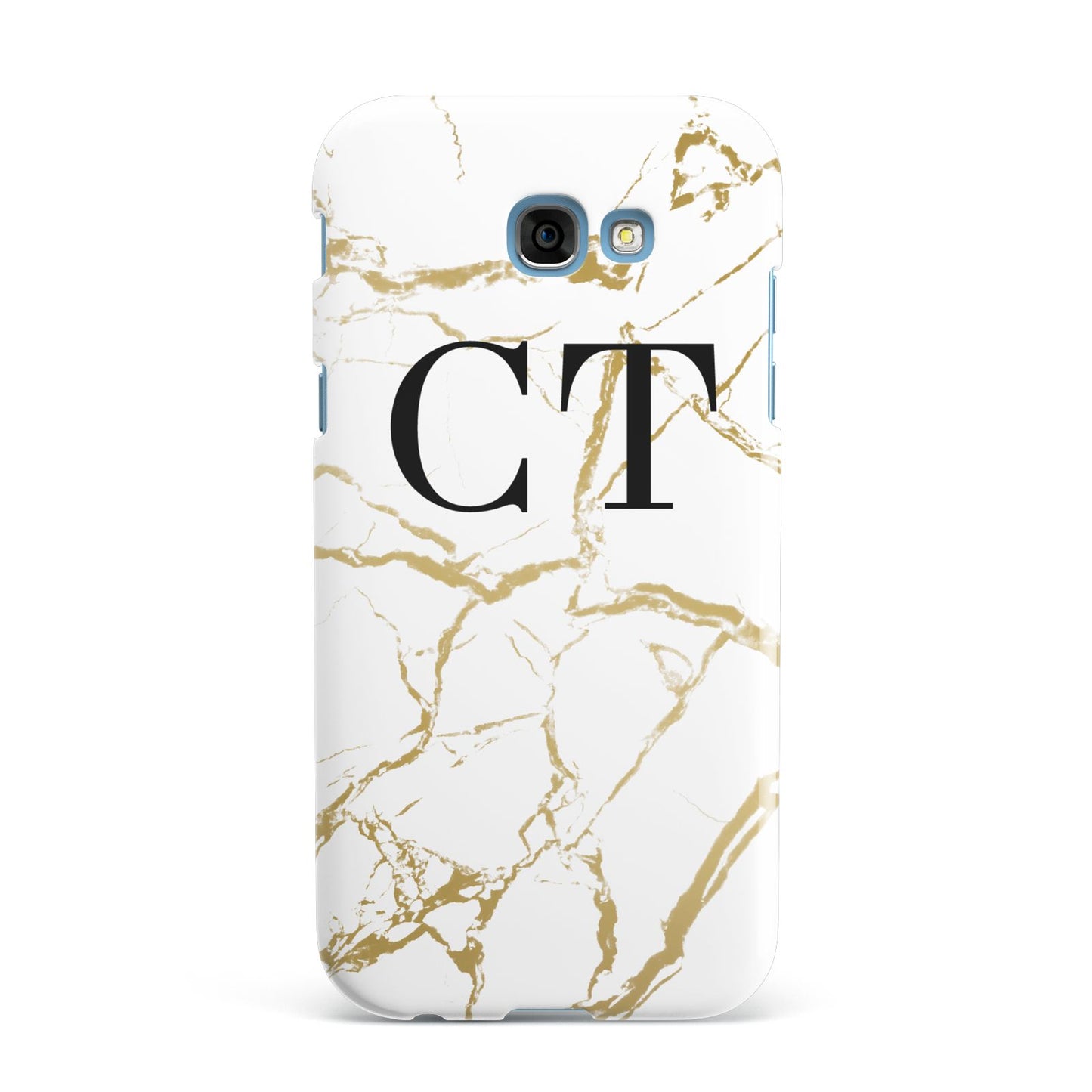 Personalised Gold Veins White Marble Monogram Samsung Galaxy A7 2017 Case