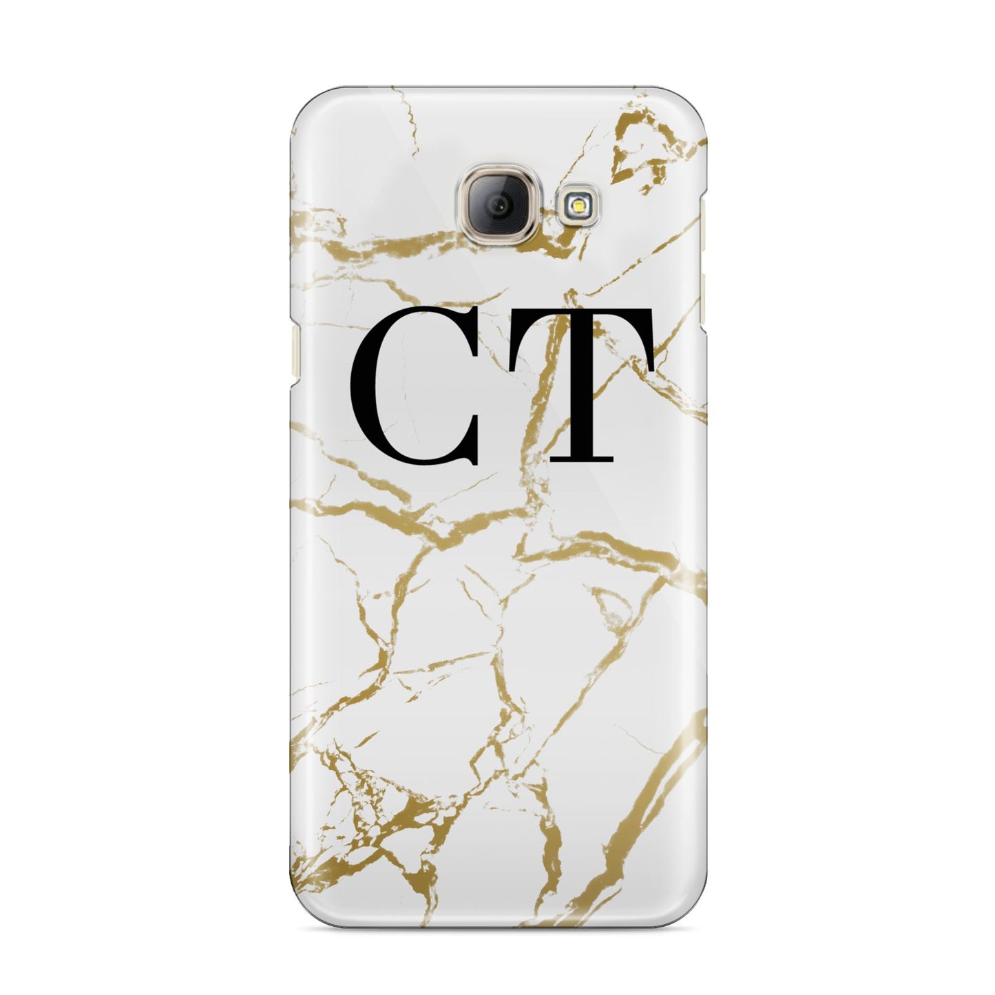 Personalised Gold Veins White Marble Monogram Samsung Galaxy A8 2016 Case