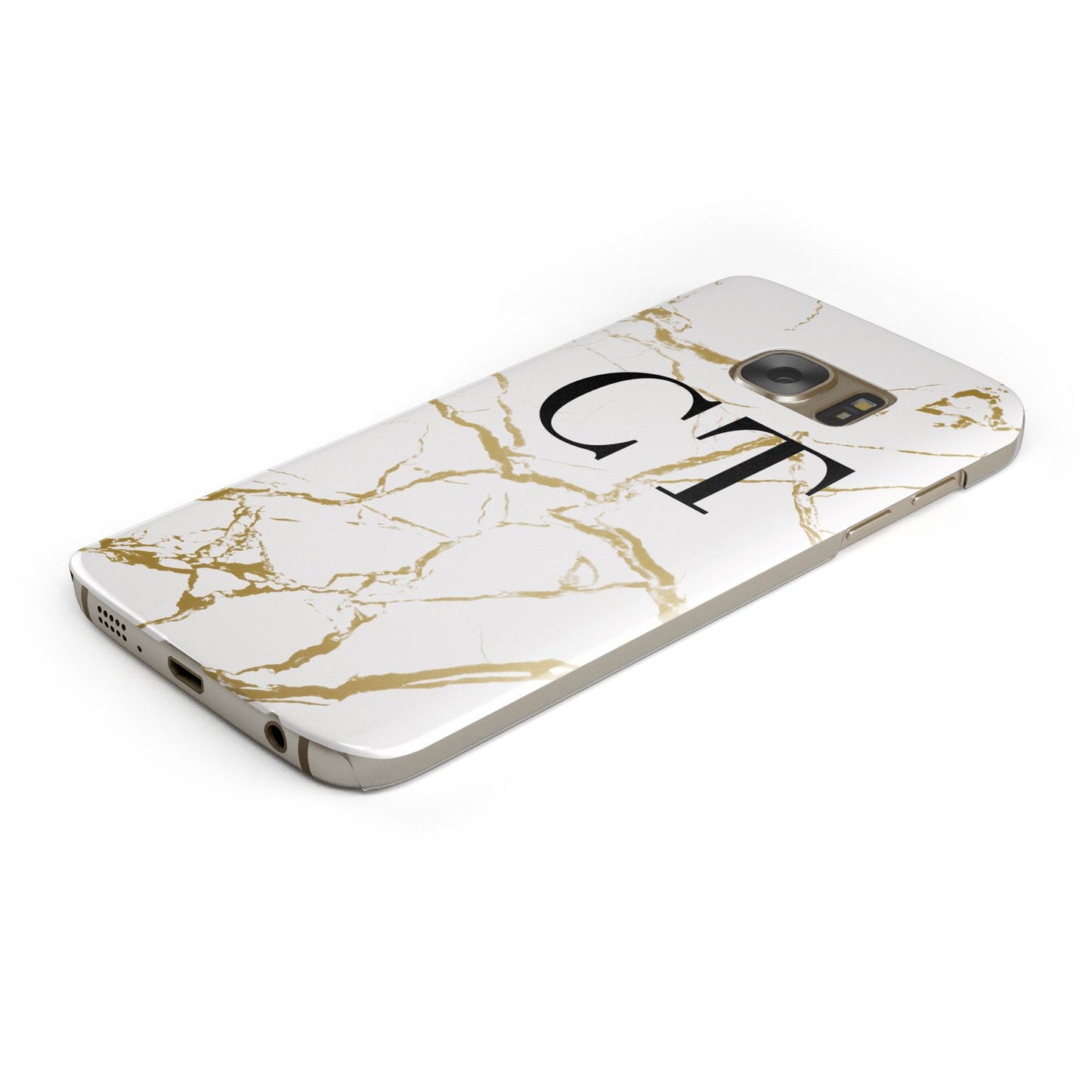 Personalised Gold Veins White Marble Monogram Samsung Galaxy Case Bottom Cutout
