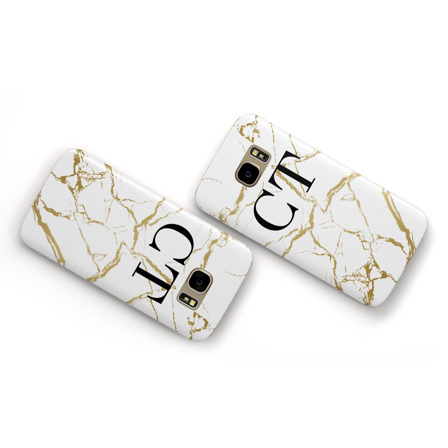 Personalised Gold Veins White Marble Monogram Samsung Galaxy Case Flat Overview