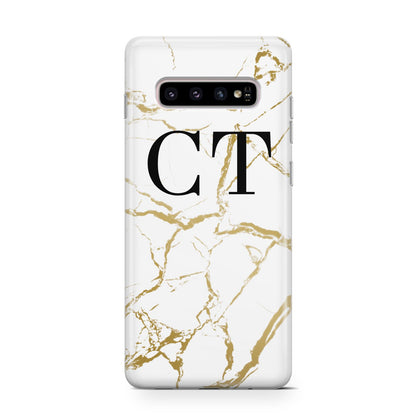 Personalised Gold Veins White Marble Monogram Samsung Galaxy S10 Case