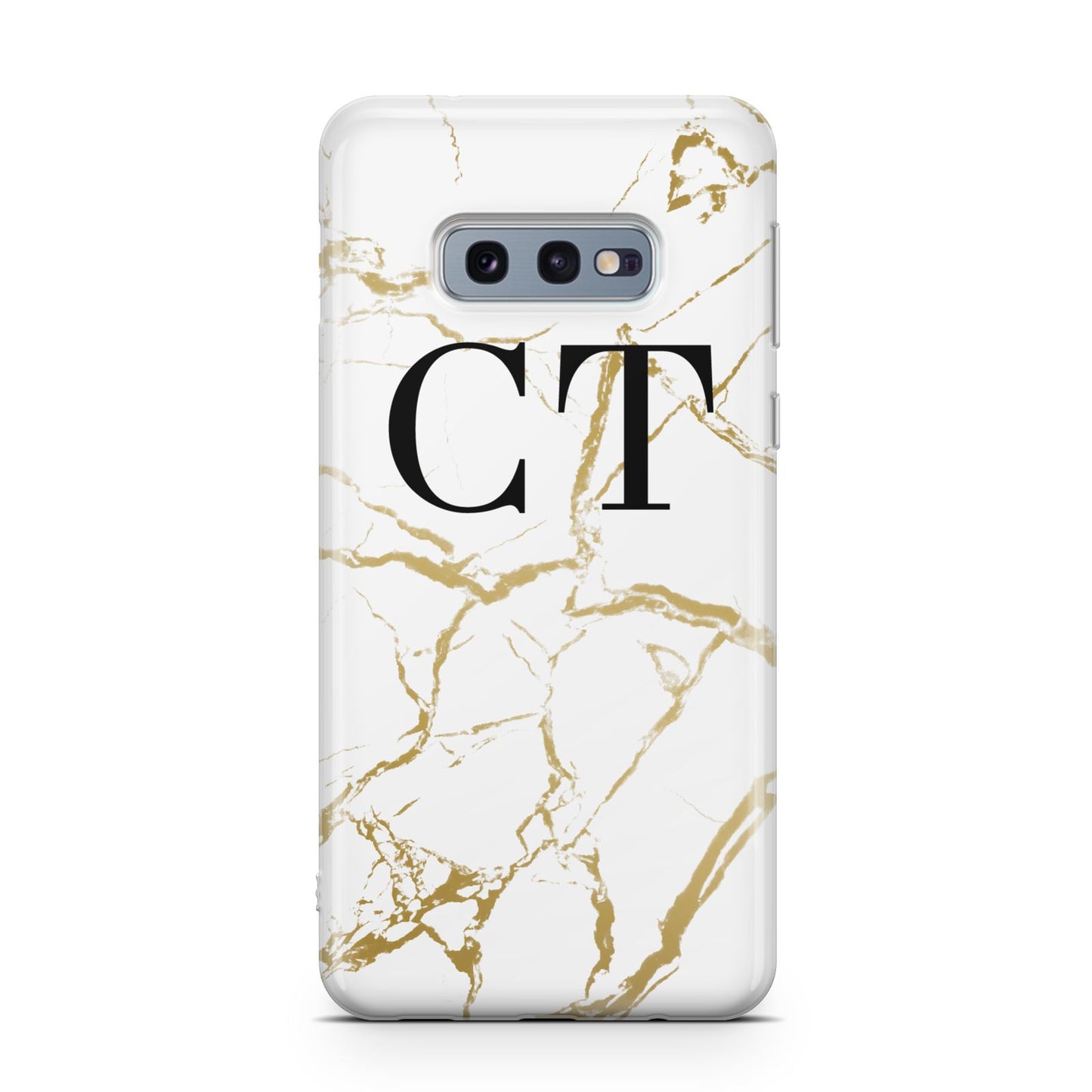 Personalised Gold Veins White Marble Monogram Samsung Galaxy S10E Case