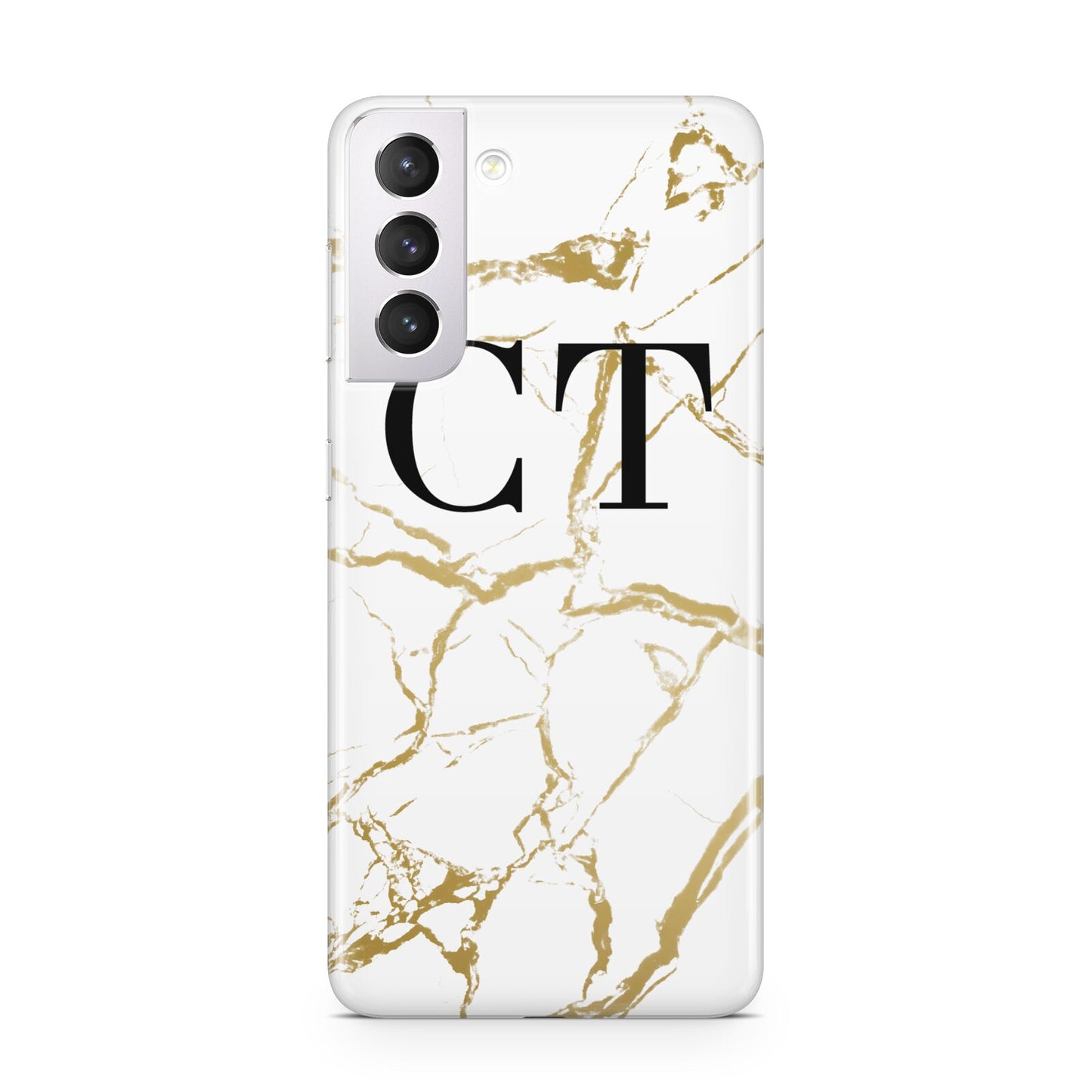 Personalised Gold Veins White Marble Monogram Samsung S21 Case