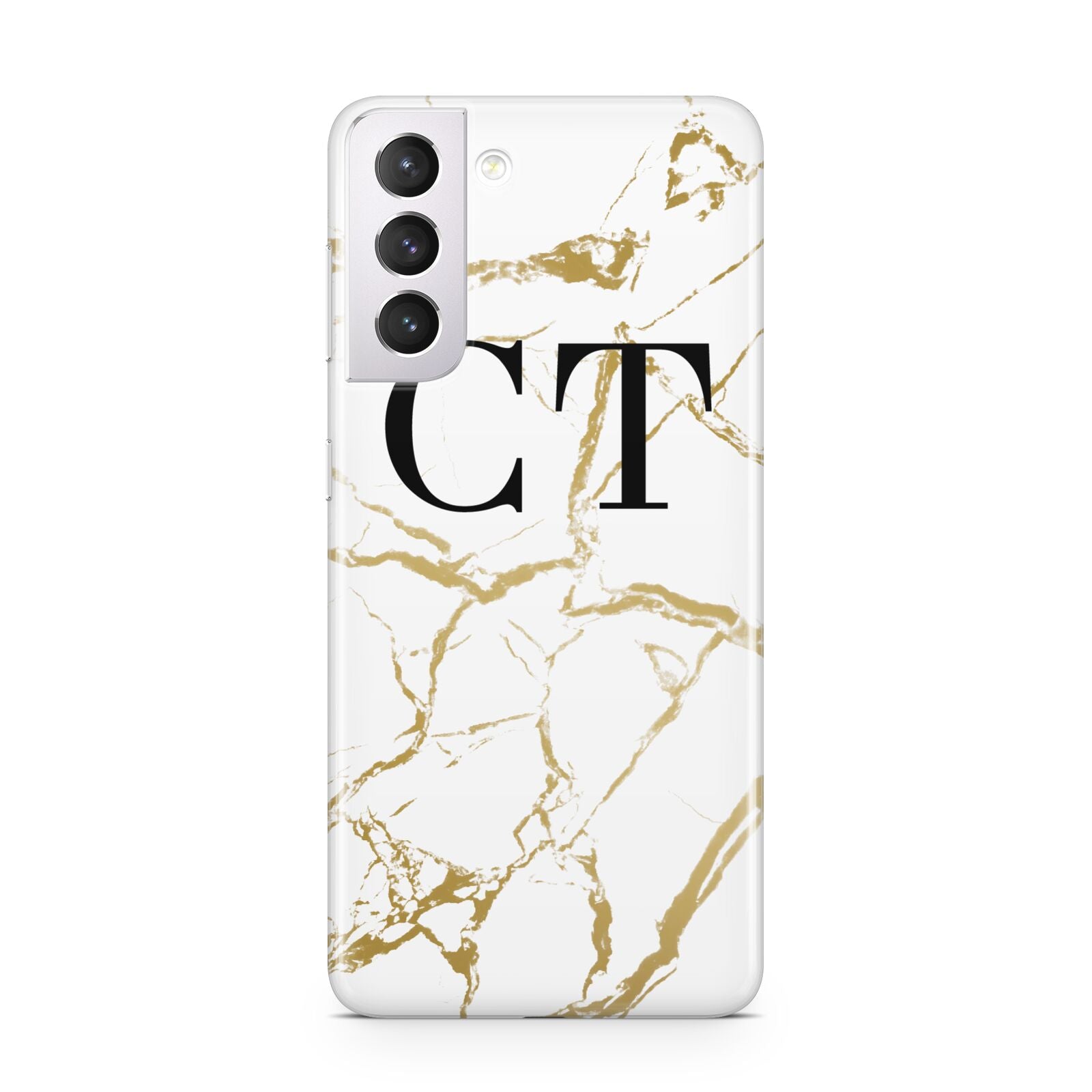 Personalised Gold Veins White Marble Monogram Samsung S21 Case