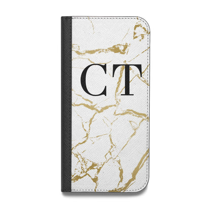 Personalised Gold Veins White Marble Monogram Vegan Leather Flip Samsung Case