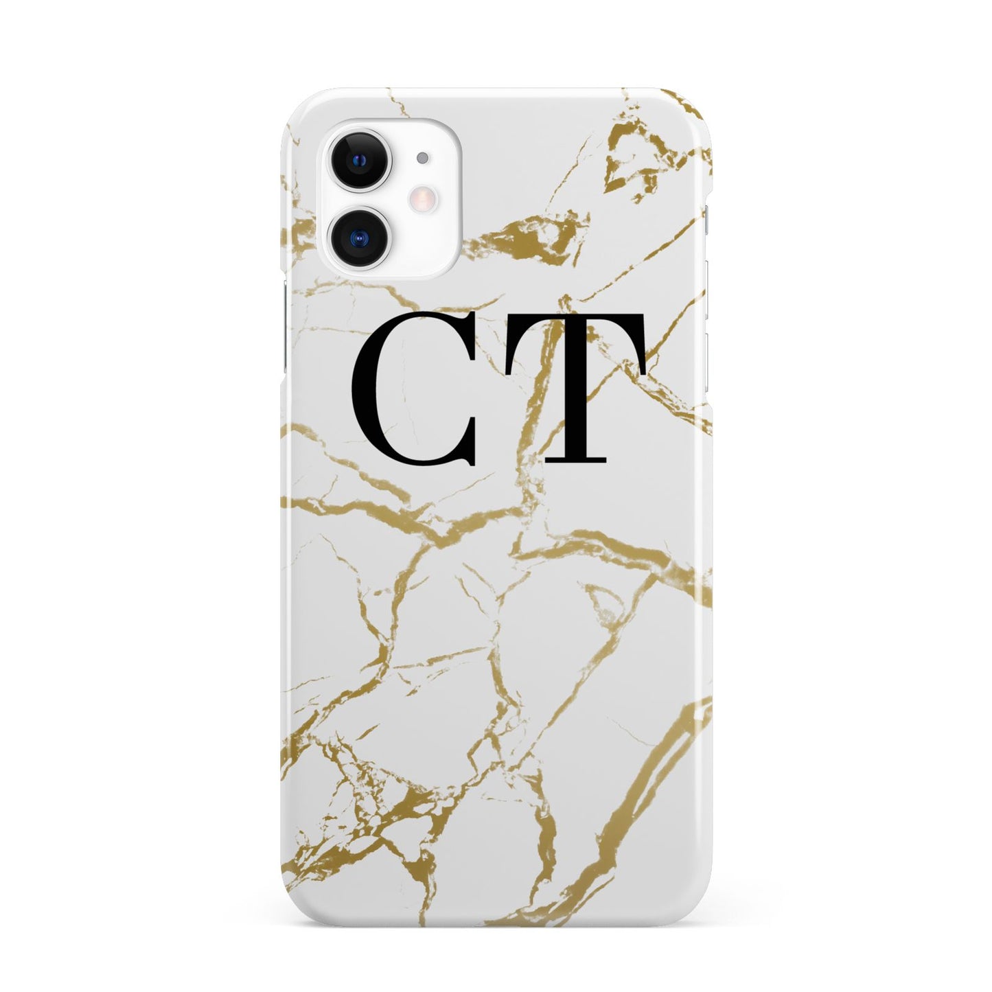 Personalised Gold Veins White Marble Monogram iPhone 11 3D Snap Case