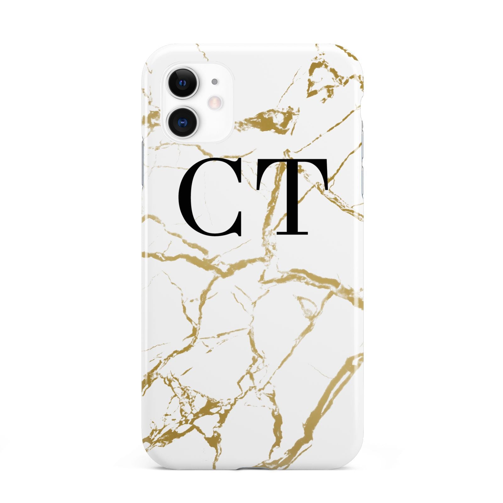 Personalised Gold Veins White Marble Monogram iPhone 11 3D Tough Case