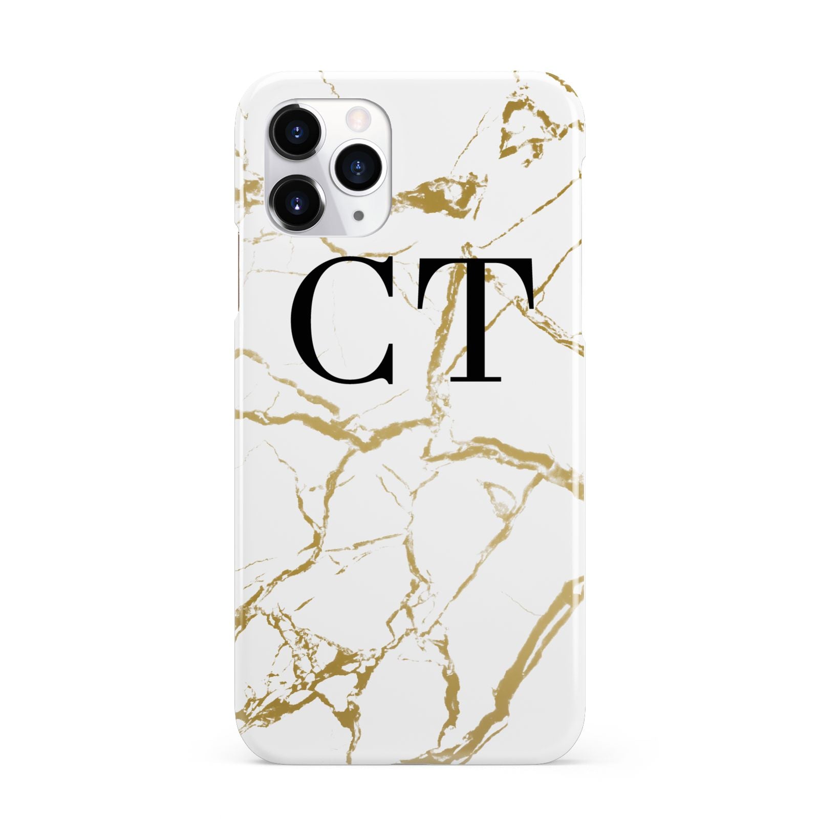 Personalised Gold Veins White Marble Monogram iPhone 11 Pro 3D Snap Case