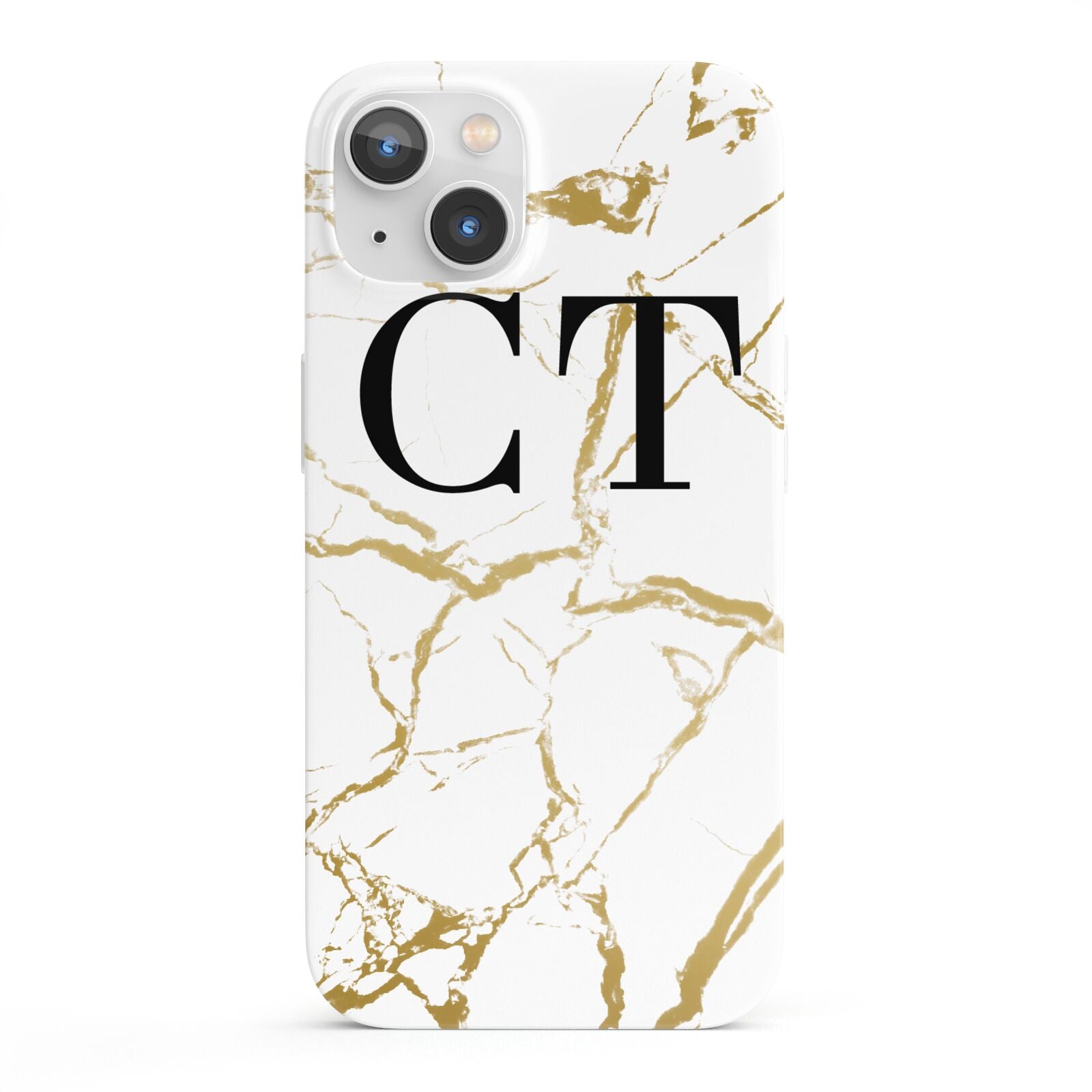 Personalised Gold Veins White Marble Monogram iPhone 13 Full Wrap 3D Snap Case