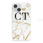 Personalised Gold Veins White Marble Monogram iPhone 13 Mini Clear Bumper Case