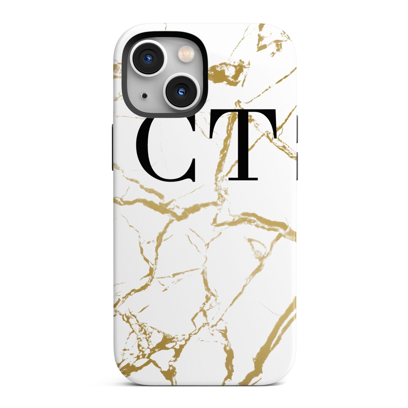 Personalised Gold Veins White Marble Monogram iPhone 13 Mini Full Wrap 3D Tough Case