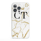 Personalised Gold Veins White Marble Monogram iPhone 13 Pro Clear Bumper Case