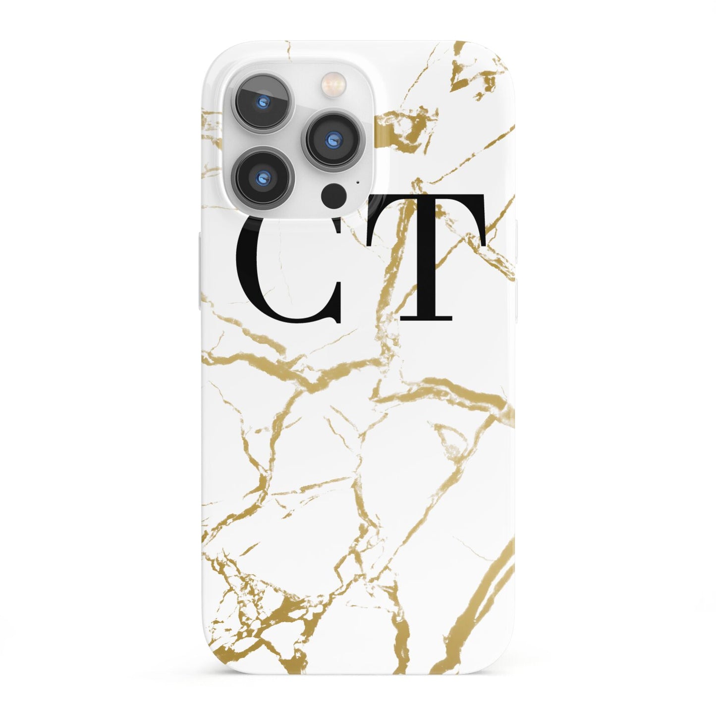 Personalised Gold Veins White Marble Monogram iPhone 13 Pro Full Wrap 3D Snap Case