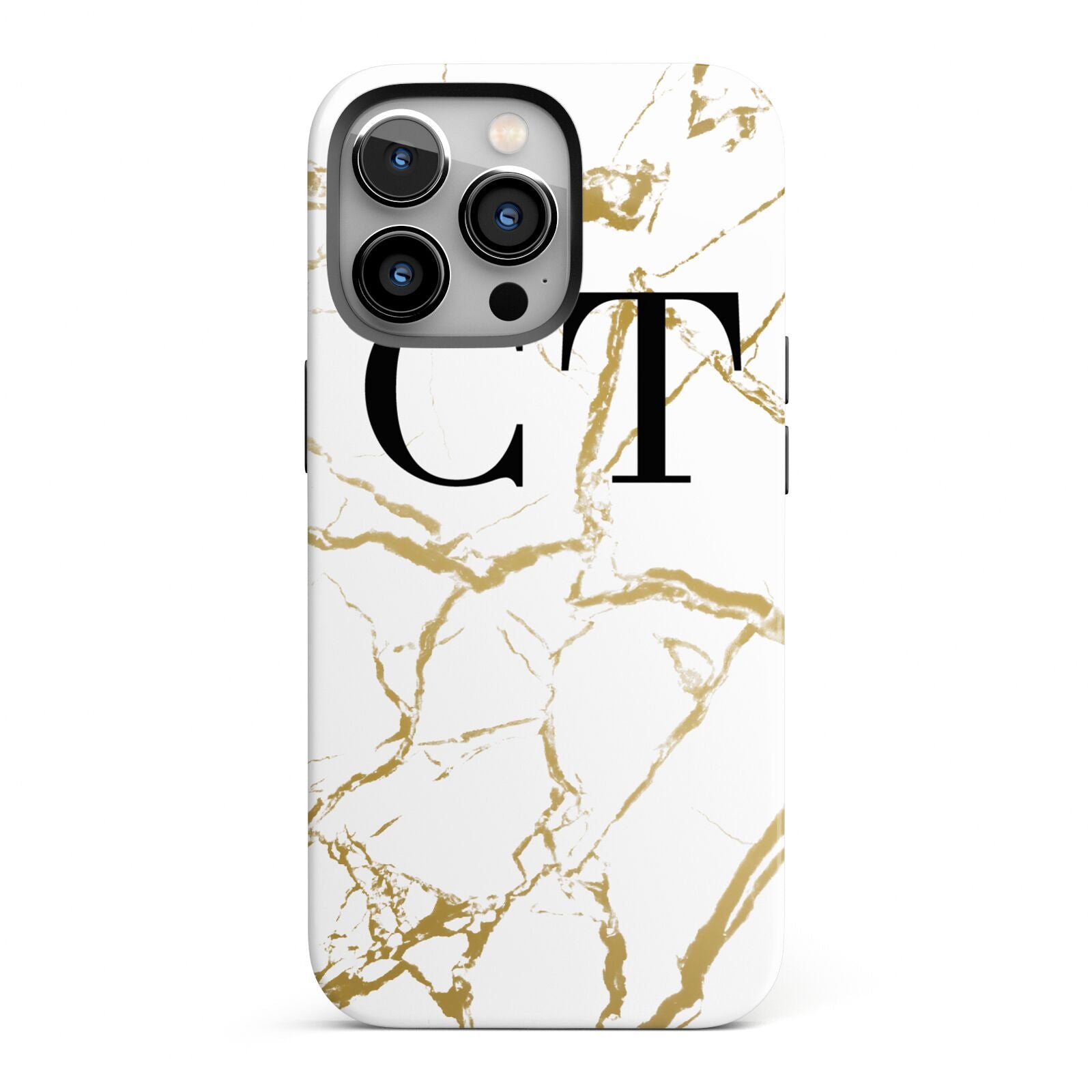 Personalised Gold Veins White Marble Monogram iPhone 13 Pro Full Wrap 3D Tough Case