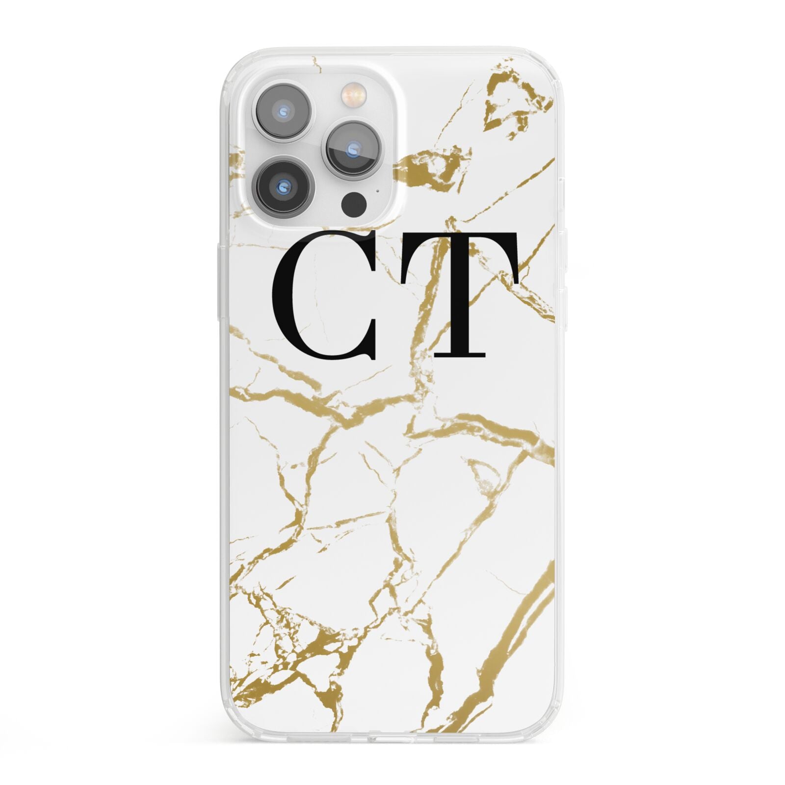 Personalised Gold Veins White Marble Monogram iPhone 13 Pro Max Clear Bumper Case