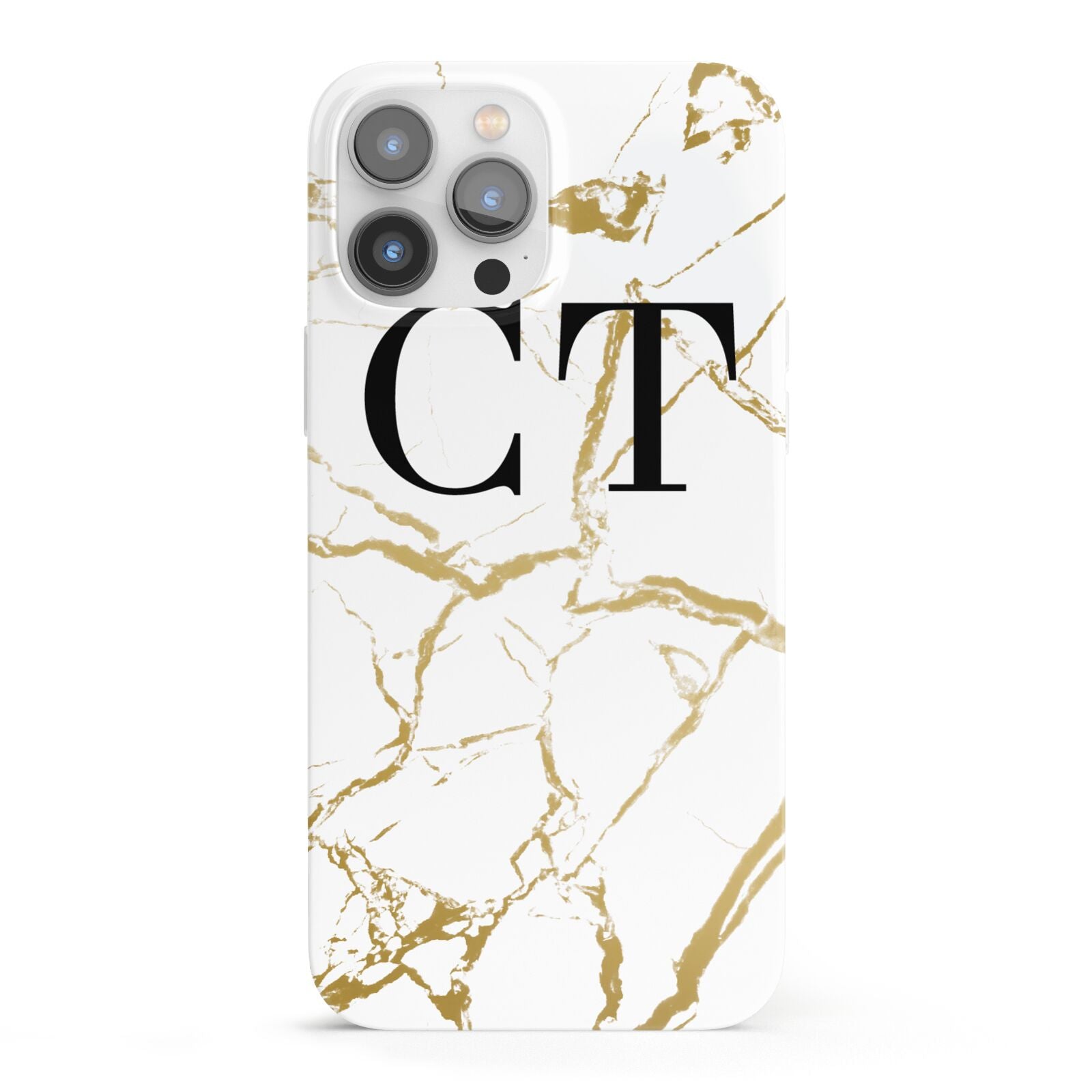 Personalised Gold Veins White Marble Monogram iPhone 13 Pro Max Full Wrap 3D Snap Case